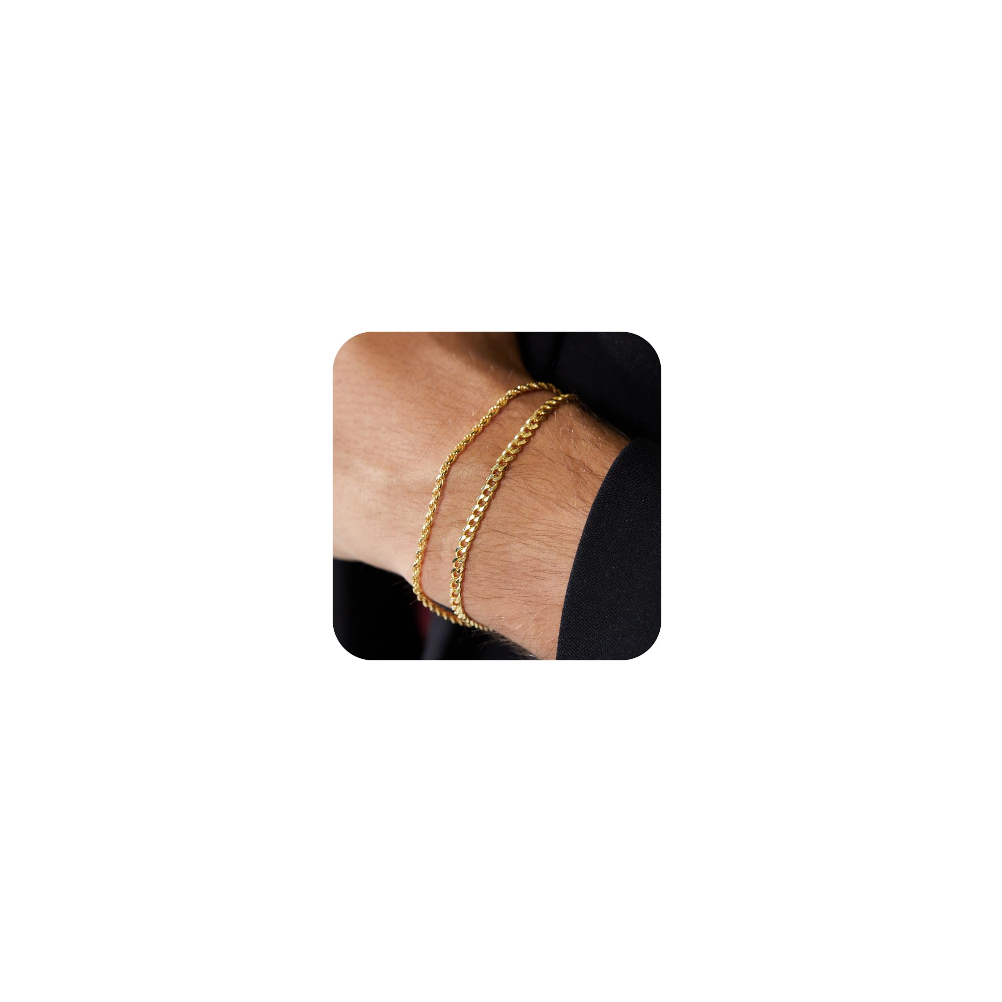 Silver & Gold Layered Chain Bracelet Set for Men & Women - Rope & Figaro Cuban Link Bracelets - Trendy Jewelry Gifts for Dad, Boyfriend, Husband - Perfect for Casual Wear, Date Nights & Special Occasions