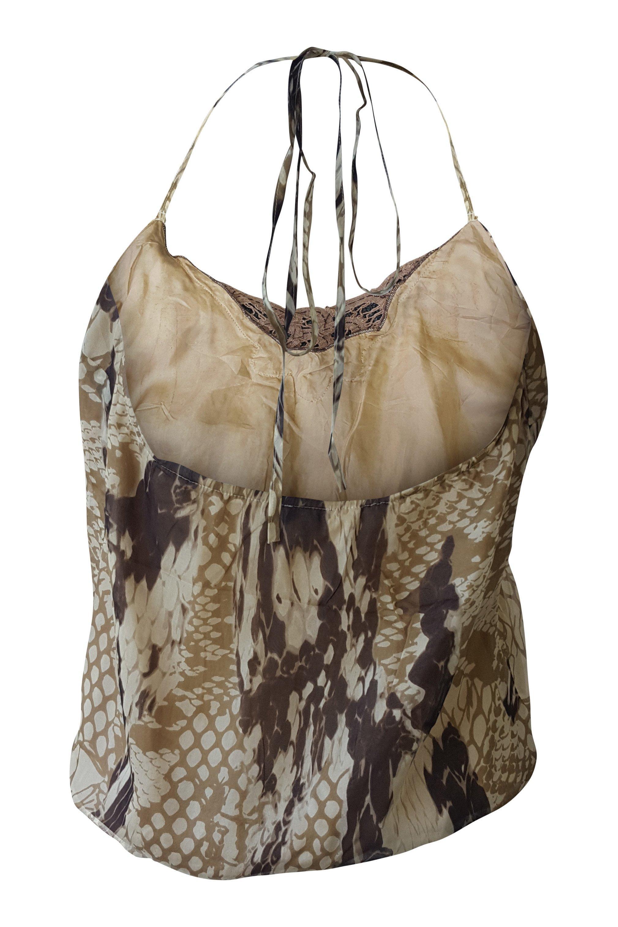 JOSEPH Women's Brown Ruffle Front Printed Chiffon Halter Top Blouse Size M - Elegant Summer Party & Beach Wear for Women