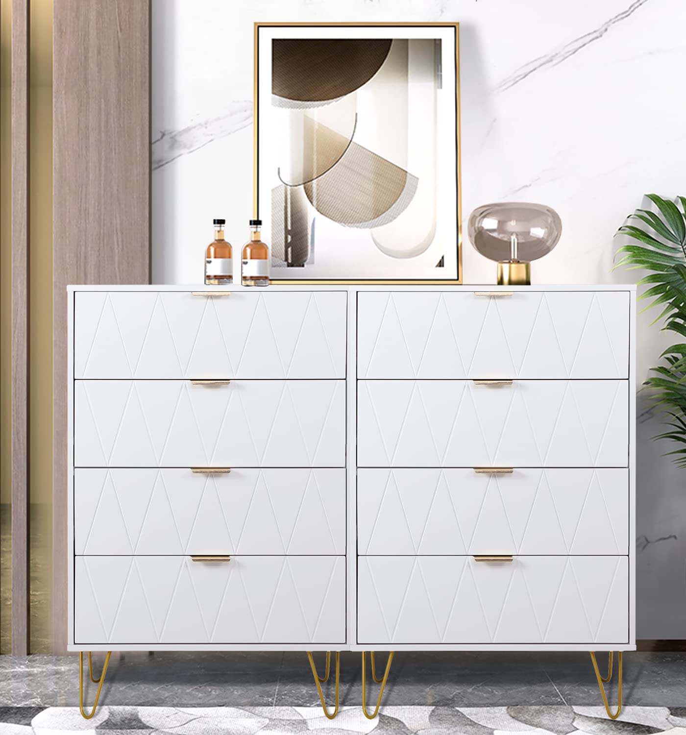 Anbuy 4-Drawer Dresser with Metal Legs - Tall Storage Cabinet Organizer for Bedroom, Living Room & Closet - White Set of 2 - Perfect for Small Spaces & Apartment Organization