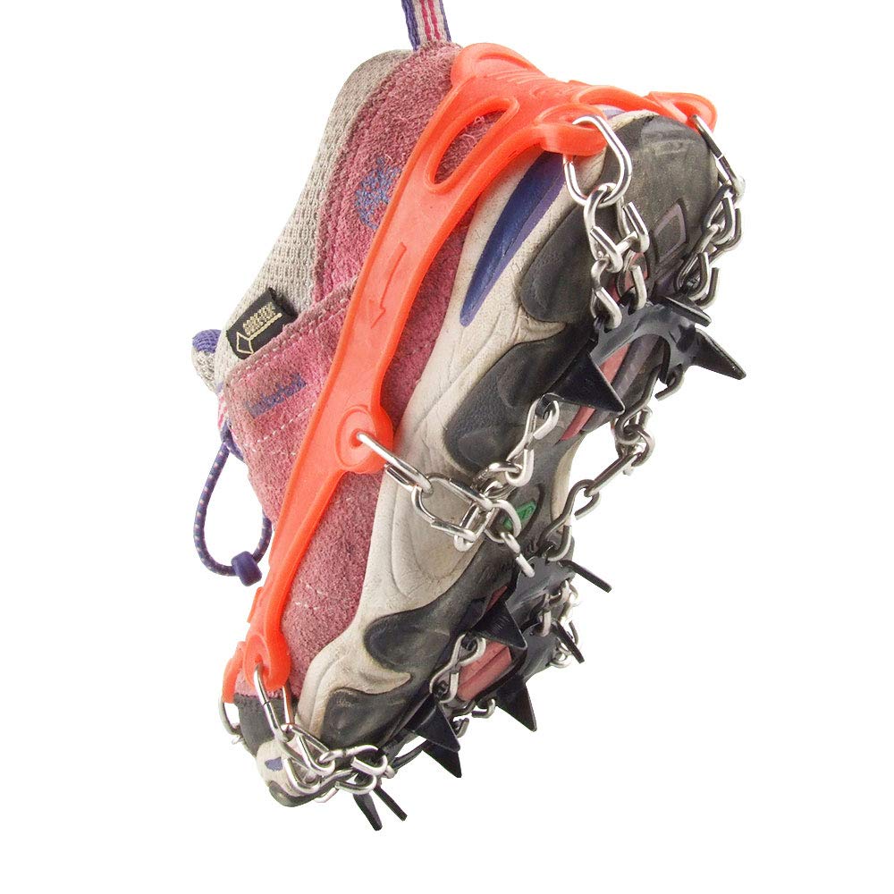 11 Teeth Anti-Slip Ice Crampons with Stainless Steel Chains for Kids & Teens - Lightweight Outdoor Snow Traction Cleats for Hiking, Winter Walking & Snowy Adventures (Includes Carry Bag)