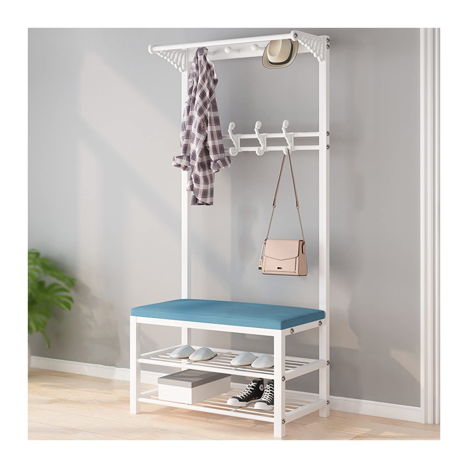 AGGJ 4-in-1 Hall Tree Entryway Organizer - Shoe Bench, Coat Rack with Hooks, Storage Shelf for Living Room & Foyer (60