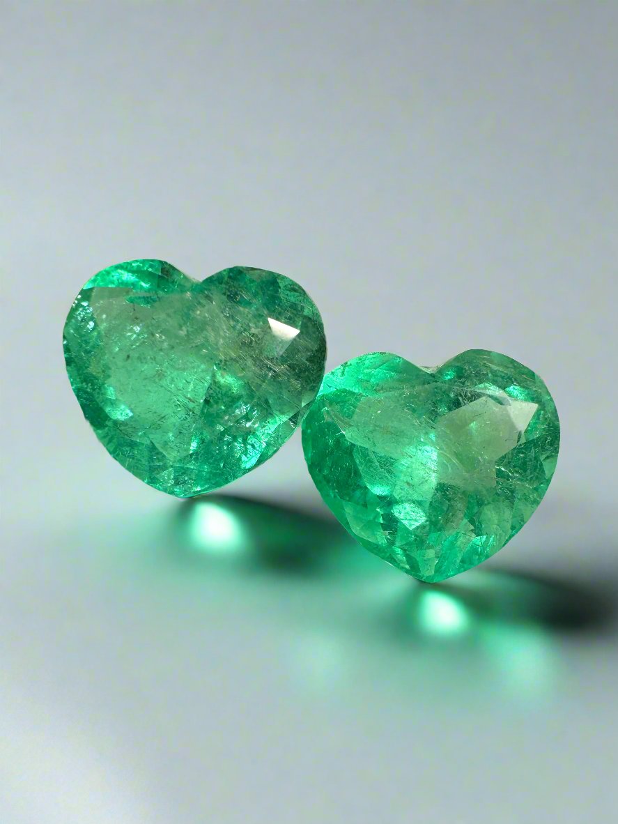16.68tcw 12.6x14.1mm Rare Matching Bubbly Emerald Hearts - Natural Colombian Yellowish Green Emeralds for Jewelry Making & Engagement Rings