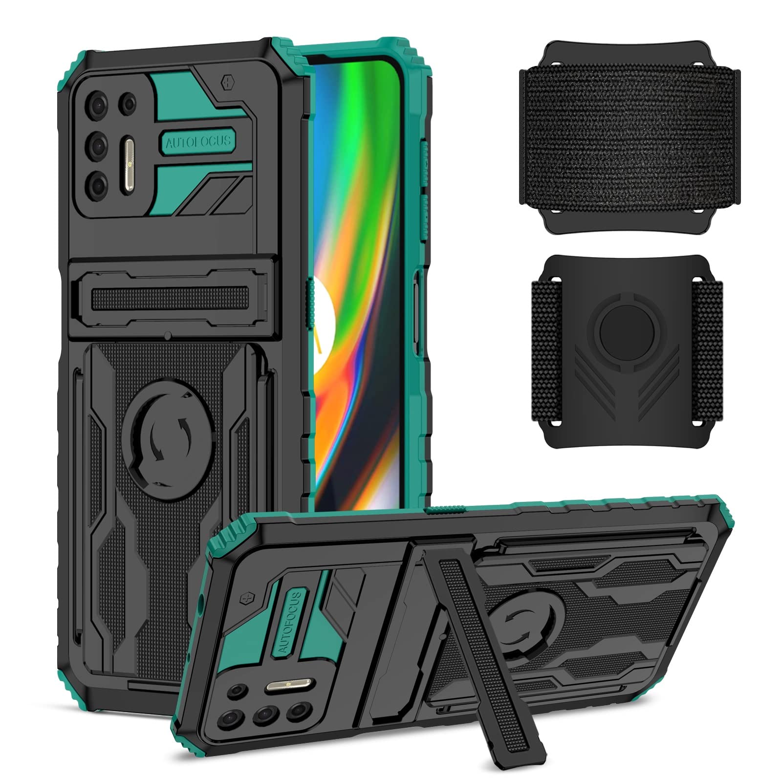 Motorola Moto G9 Plus Phone Case with 360° Rotatable & Detachable Sports Wristband - Military Grade Shockproof Protection Heavy Duty Phone Cover - Perfect for Sports, Outdoor Activities & Daily Use