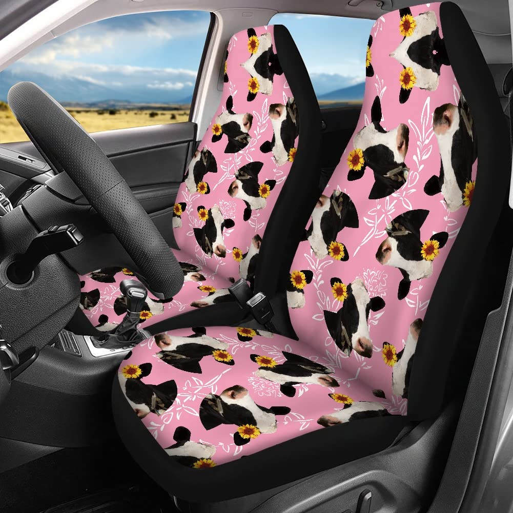 Kuiaobaty Pink Cow Print Car Seat Cover - Soft, Breathable Saddle Blanket Set of 4 for Front & Back Seats | Universal Fit for Cars, Trucks & SUVs | Perfect for Pet Protection, Comfort & Style
