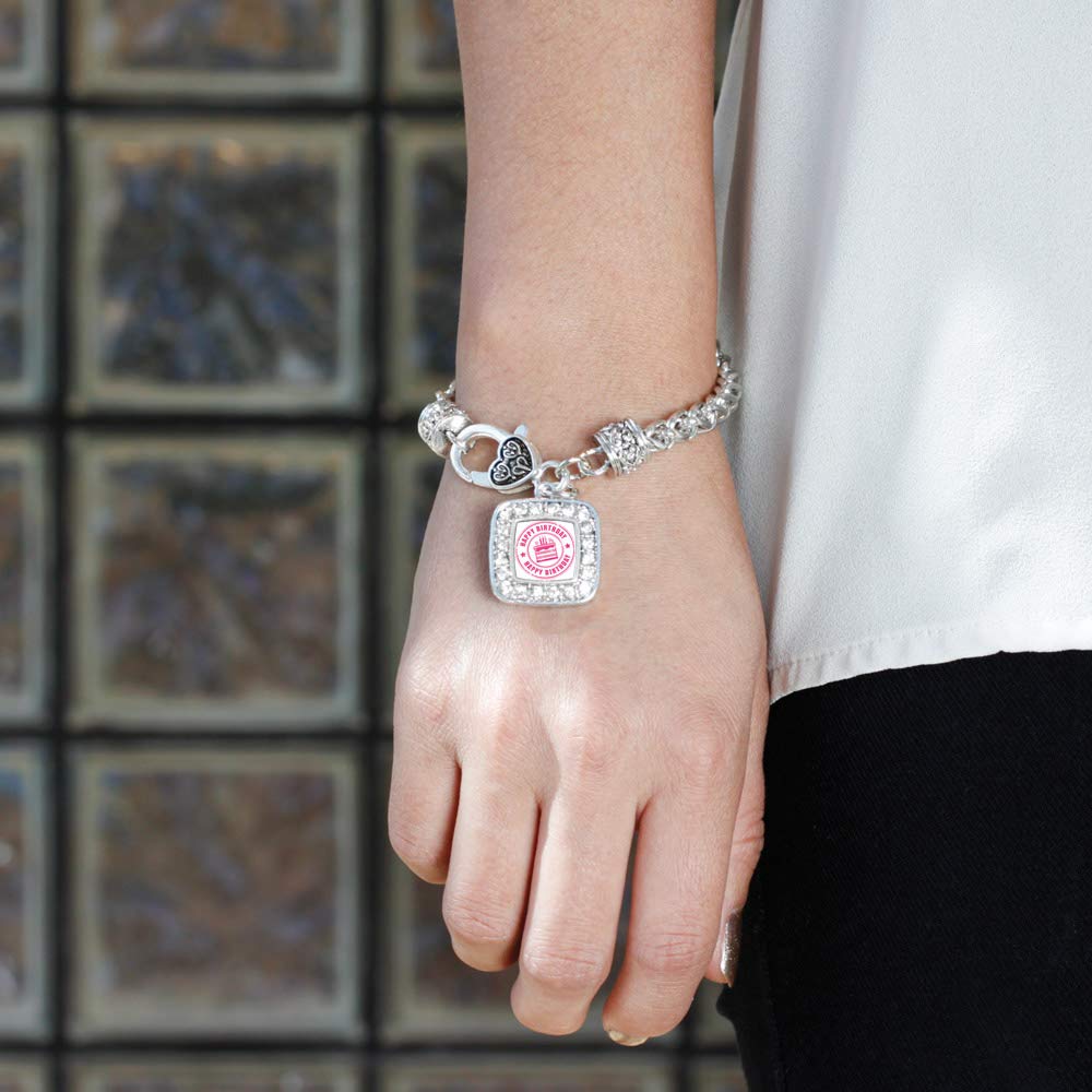 Elegant Sterling Silver Square Charm Bracelet with Cubic Zirconia - Perfect for Women's Fashion Jewelry, Gift Giving & Special Occasions