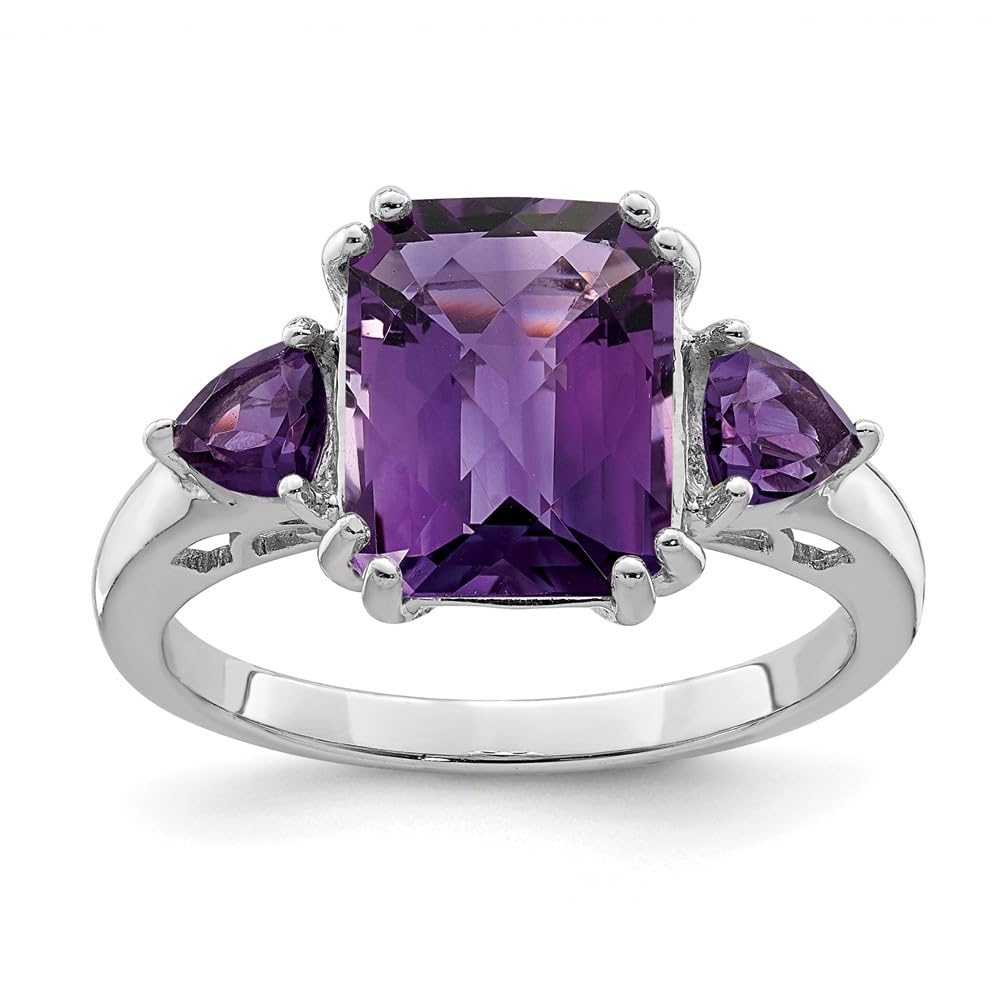 925 Sterling Silver Rhodium Plated Amethyst Engagement Ring for Women - 3.5ct Oval Cut Purple Gemstone Wedding Ring, Promise Ring, Anniversary Gift | Diamond2Deal