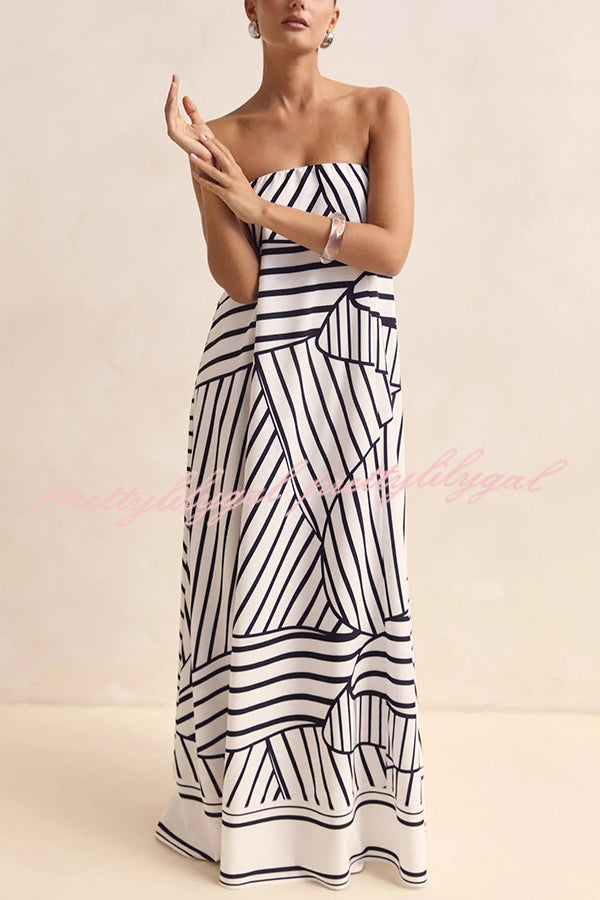 Sexy Tube Top Back Zipper Loose Maxi Dress with Unique Print - Summer Beach Party, Vacation, Date Night Outfit