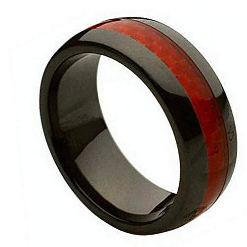 Personalized Laser Engraved Ceramic Ring for Men & Women - 8mm Red Carbon Fiber Inlay Wedding Band, Anniversary Gift for Couples - Perfect for Engagements, Vows Renewal & Romantic Occasions