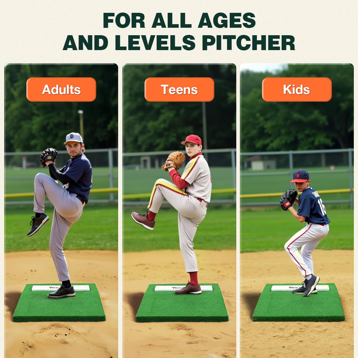 Yes4All Portable Pitching Mound with 2 Baseballs - 30x30x4 Inch Regulation Pitching Rubber & Anti-Fade Turf for Baseball & Softball - Perfect for Indoor/Outdoor Practice, Backyard Training & Youth Leagues