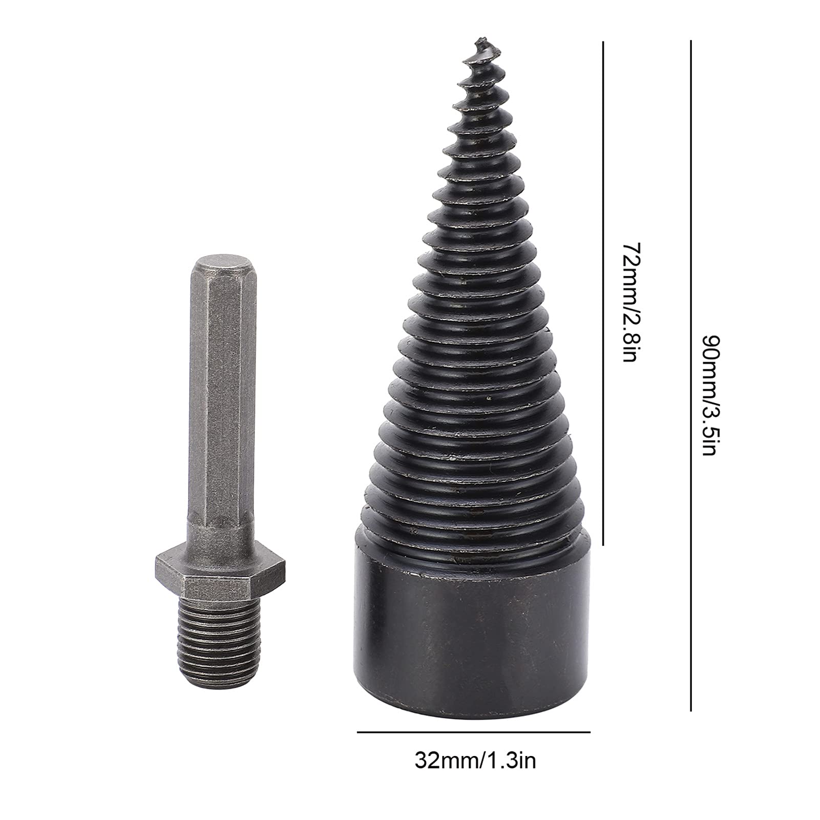 32mm High-Speed Steel Drill Bit for Wood Splitting - Heavy Duty Hex Handle Screw Cone Driver - Compatible with Electric Hammer & Firewood Log Splitter - Perfect for DIY Woodworking, Fireplace Log Preparation, and Outdoor Wood Processing