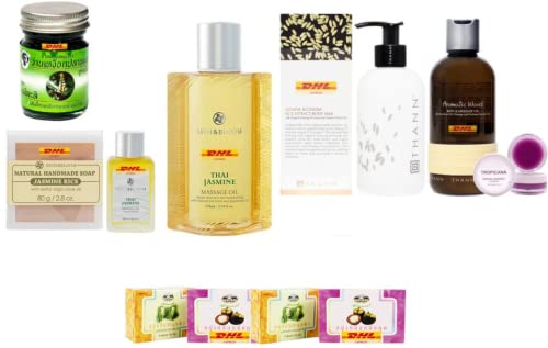 Premium Thai Jasmine Massage Set C-3351 by BATH & BLOOM - Includes THANN Jasmine Blossom Body Milk & Free Tomato Facial Mask (DHL Express Shipping) - Perfect for Spa Nights, Relaxation Gifts & Aromatherapy Sessions