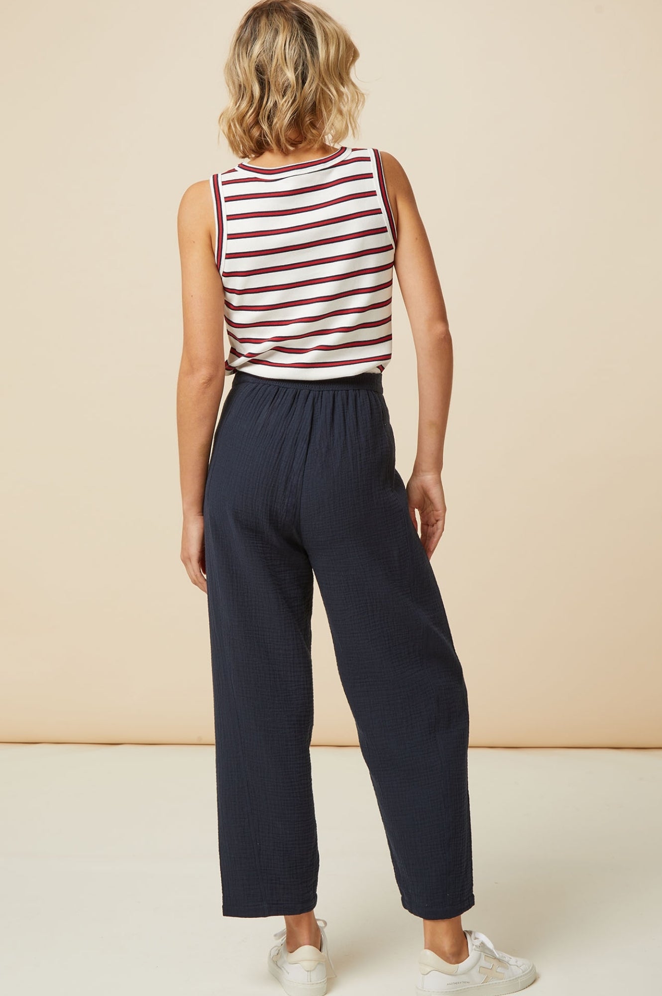 Libby Cheesecloth Trousers for Women - Navy Blue Linen Pants | Comfortable Summer Casual Wear for Beach, Travel & Everyday Outfits