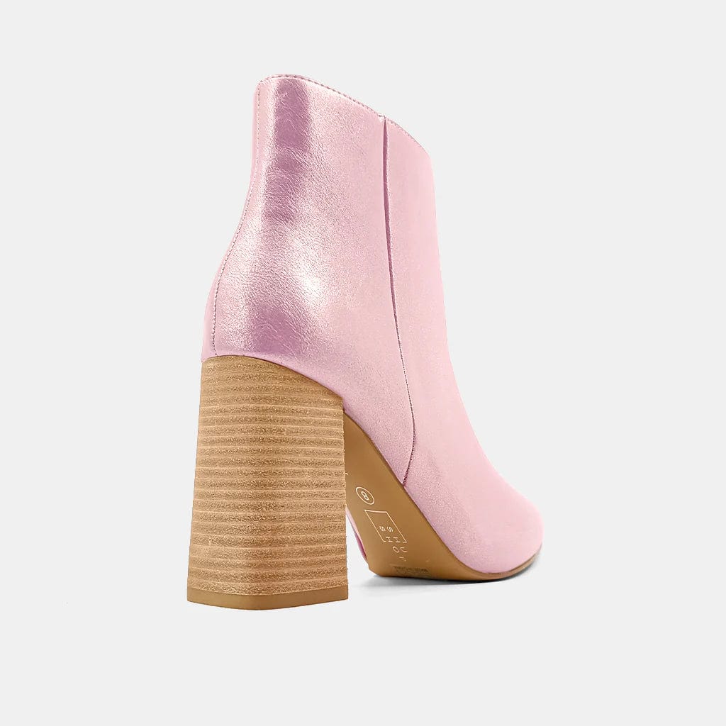 Shu Shop Women's Pink Metallic Veronica Bootie - Stylish Chunky Heel Ankle Boots for Party, Night Out & Fashion Outfits