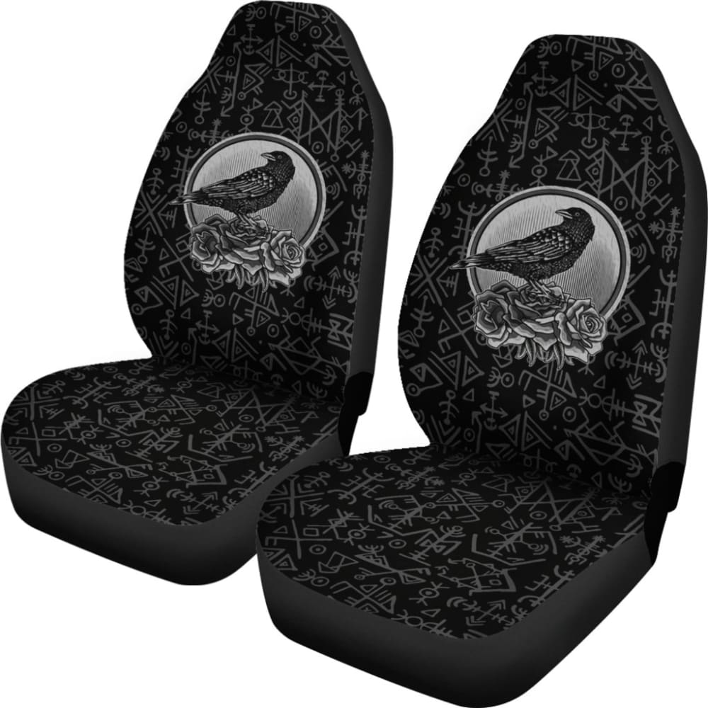 Premium Viking Odin Raven Floral Rune Symbols Car Seat Covers - Norse Mythology Design for Cars, Trucks & SUVs - Perfect for Viking Enthusiasts & Norse Decor Lovers