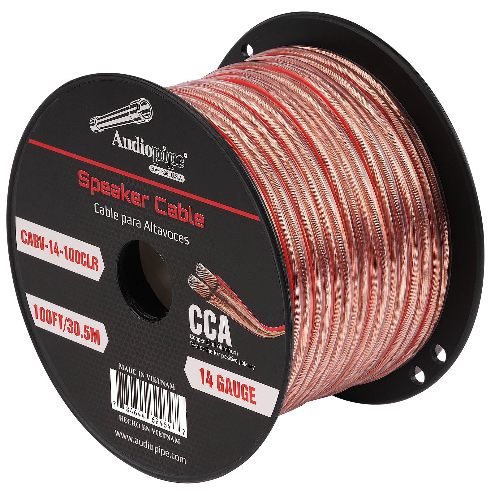 100FT 14AWG Speaker Cable - High Performance Oxygen-Free Copper Audio Wire for Home Theater, Studio & Outdoor Speakers (CABV 14 100CLR) - Perfect for Surround Sound Systems, DJ Equipment & Live Events