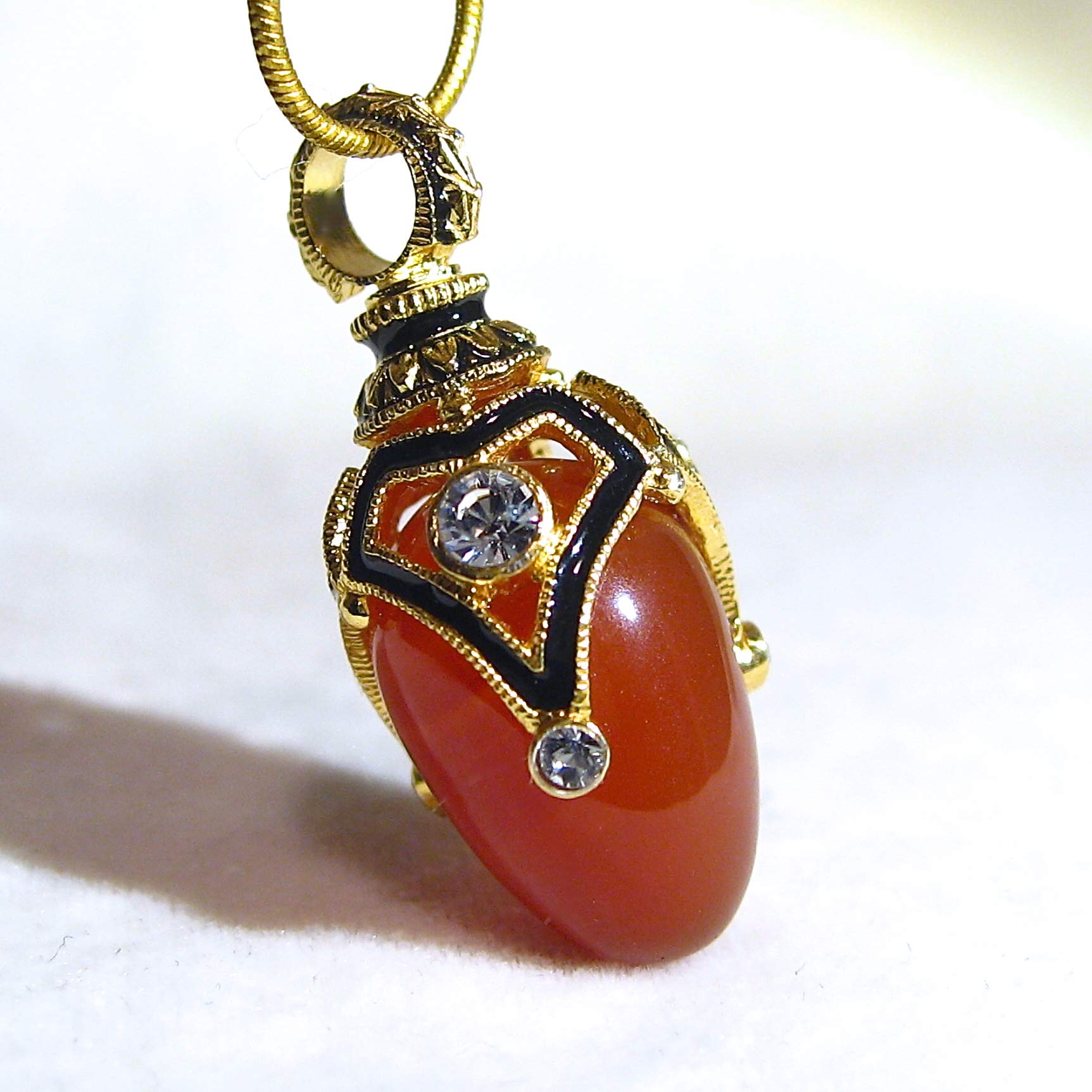 Elegant Sterling Silver Necklace with Coral Egg Pendant, Crystals & Enamel Gold Plating - 24-inch Chain for Women | Perfect for Gifts, Weddings & Special Occasions