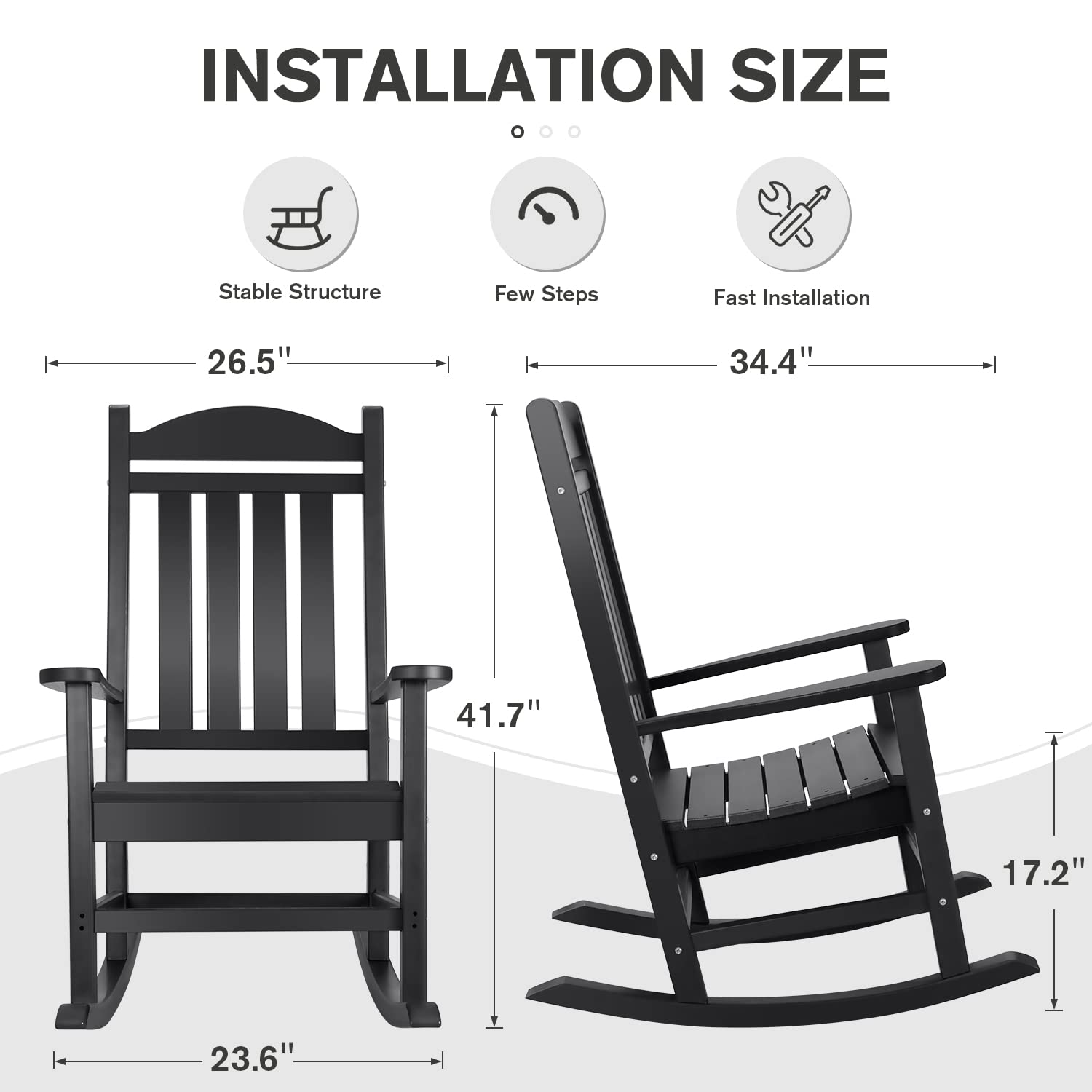 Devoko All-Weather Resin Rocking Chair - High Back Patio Rocker for Outdoor & Indoor Use - Perfect for Backyard, Garden, Porch, and Balcony Relaxation (Black)