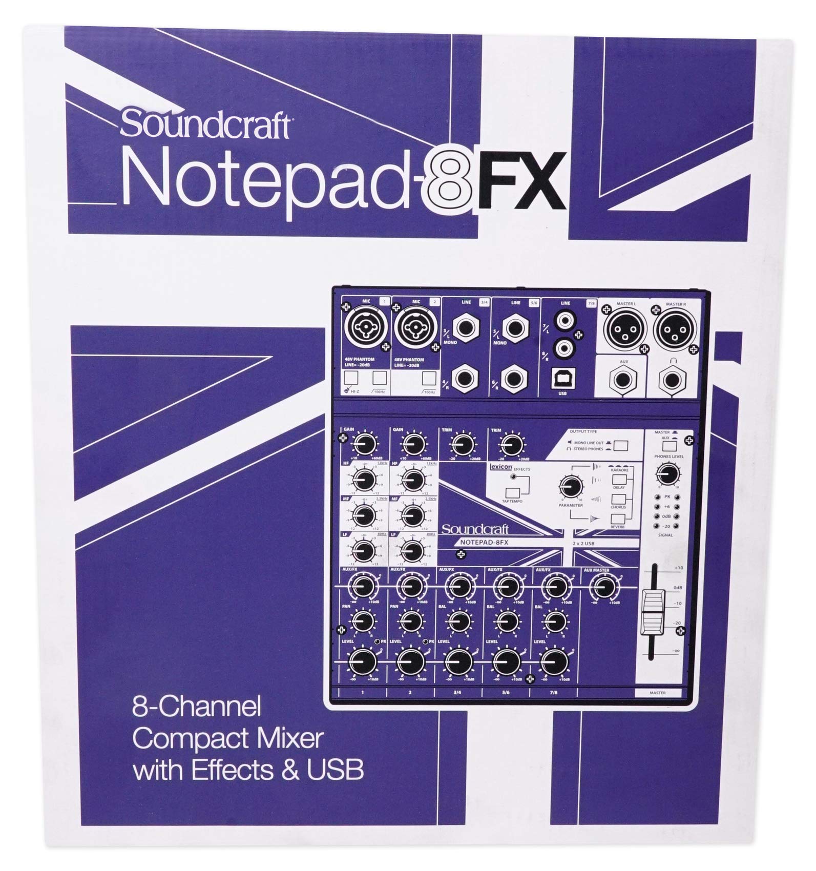 Soundcraft Notepad-8FX 8-Channel Professional Audio Mixer with USB Interface, Headphone Output & XLR Cable - Perfect for Live Performances, Studio Recording & Podcasting