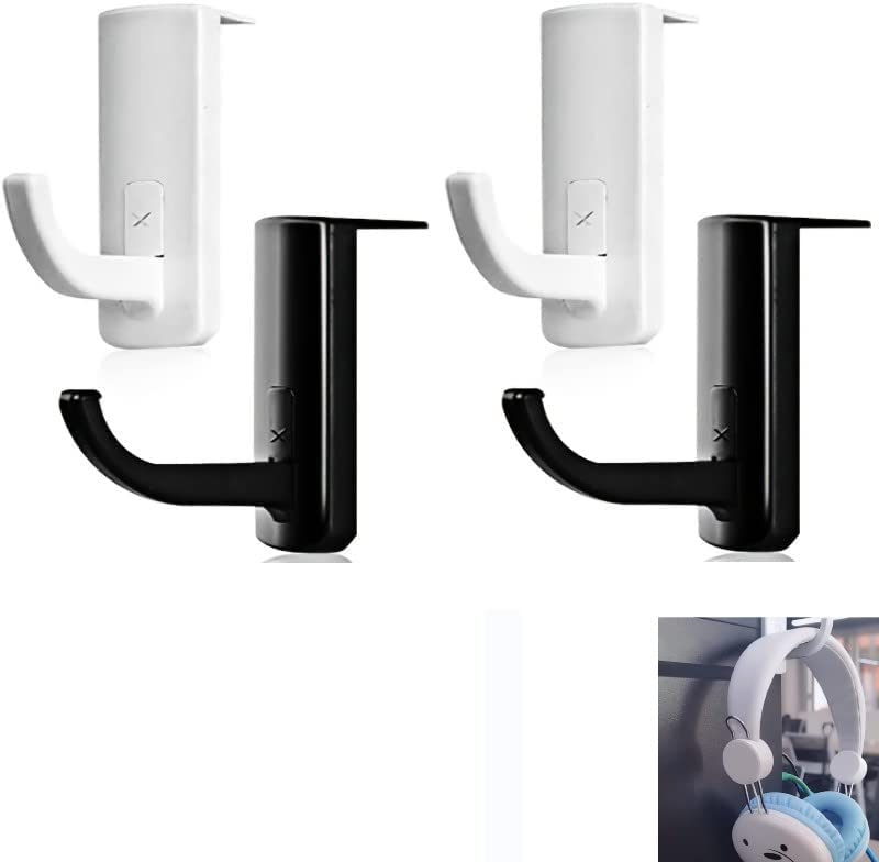 Universal Adjustable Silicone Headphone Hook Holder - No Drilling Required Gaming Headset Accessories for Desk, PC, PS5 & Xbox (Black) - Perfect for Gamers, Office & Home Use