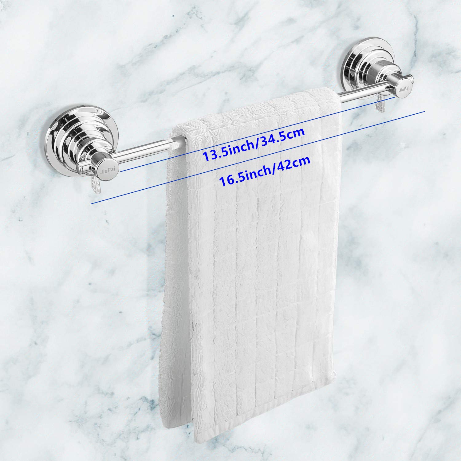 JiePai 16 Inch Removable Vacuum Suction Towel Bar Holder - Strong Bathroom & Kitchen Suction Cup Towel Rack for Showers, Sinks, Tiles - Perfect for Small Spaces & RVs