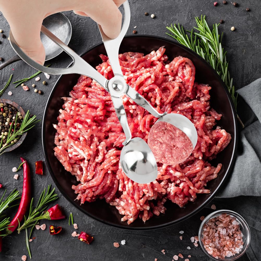2PCS Stainless Steel Meat Baller - Non-Stick Meatball Scoop & Ball Maker Tool for Perfect Meatballs, Cake, Cookie Dough, Melon Fruits & Rice Molds (1.38