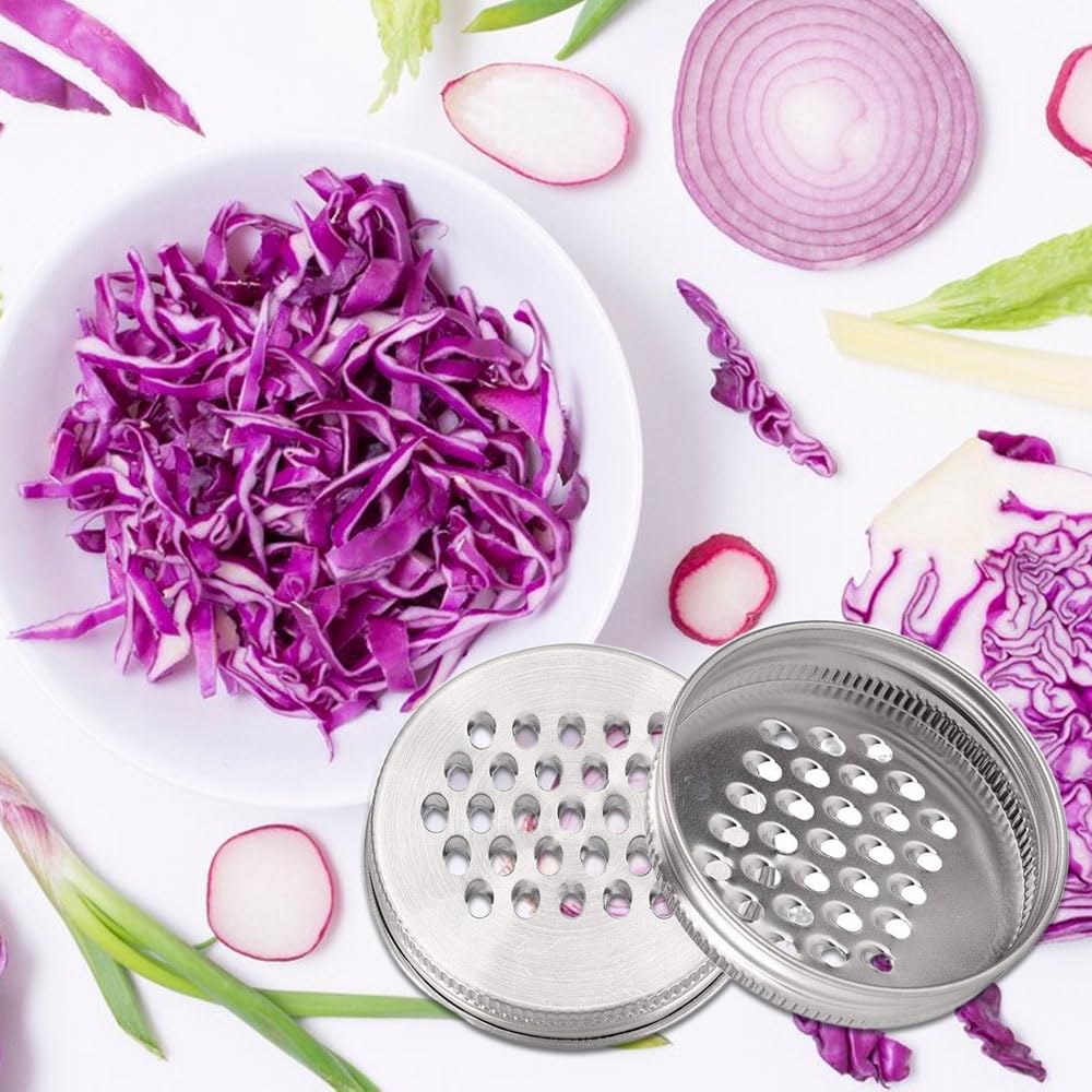 2024 Upgraded Mason Jar Grater Lid - Multipurpose Shredder & Food Storage Container for Kitchen, Vegetables, Cheese & Lemon | Durable Canning Lids with Grinder (2.75+3.42 Inch) | Perfect for Meal Prep, Canning & DIY Projects
