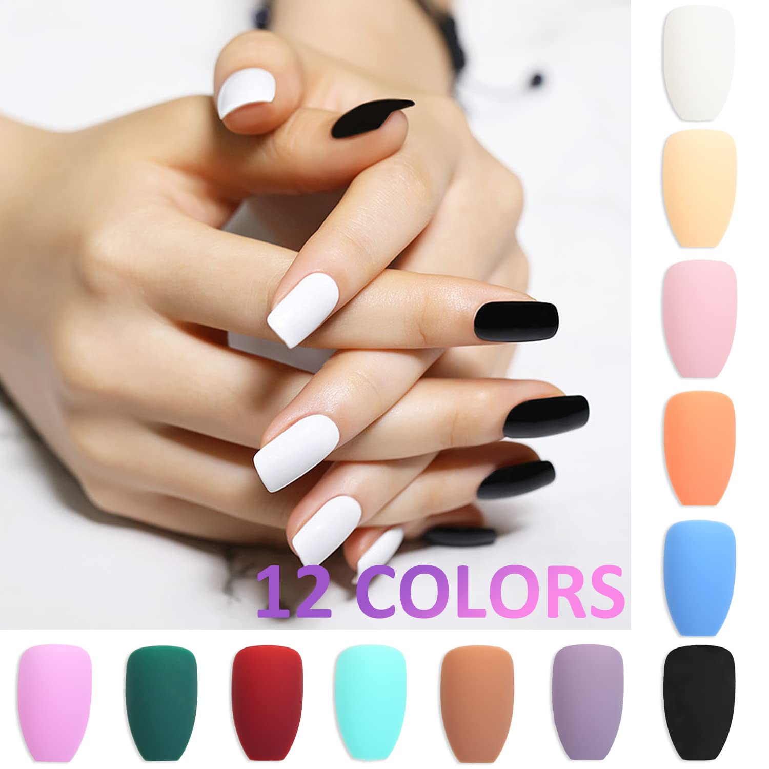 288PCS Frosted Ballet Press On Nails with 4 Sheets Jelly Glue & 4 Double-Sided Nail Files - DIY Full Coverage False Nails Almond Shaped Tips for Manicure, Parties, Weddings & Special Occasions