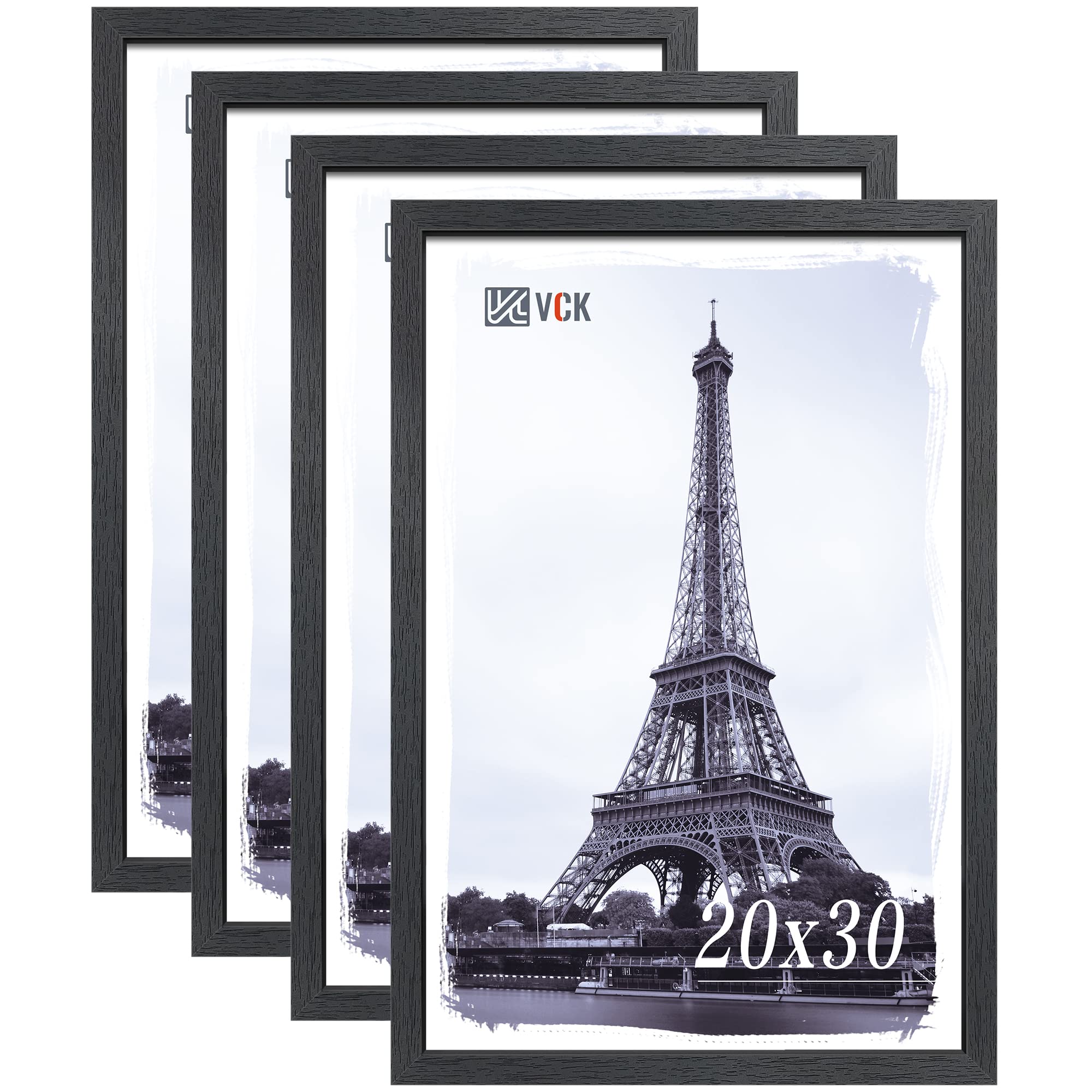 VCK 20x30 Poster Frame Set of 4 - Premium Textured Solid Wood Black Picture Frames for Wall Gallery Display - Perfect for Home Decor, Office Art & Photo Displays