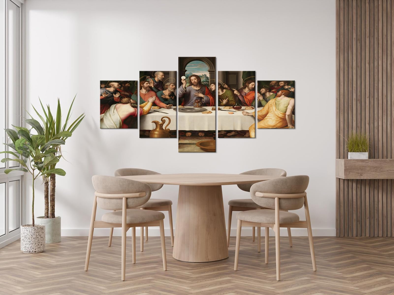 YOUHONG 5 Piece Jesus Canvas Wall Art - Modern Classic Last Supper Oil Painting Reproduction by Da Vinci - Ready to Hang Home & Office Decor (70''W x 40''H) - Perfect for Living Room, Church, or Gallery Display