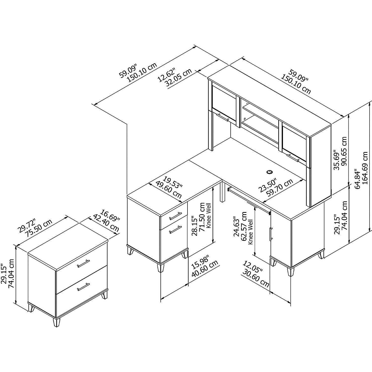 Bush Furniture Somerset L-Shaped Desk with Hutch & Lateral File Cabinet - Home Office Desk for Small Spaces, Workstation with Storage & Organization