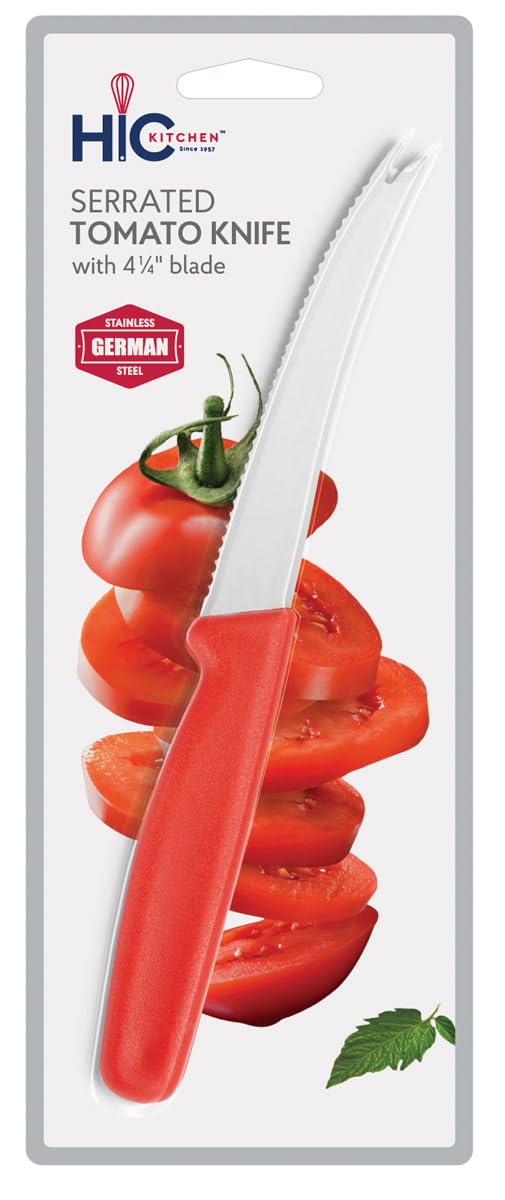 HIC Kitchen Serrated Tomato Knife - Sharp German Stainless Steel Blade for Slicing Tomatoes, Bread & Soft Fruits - Perfect for Home Cooking, Picnics & BBQ Prep