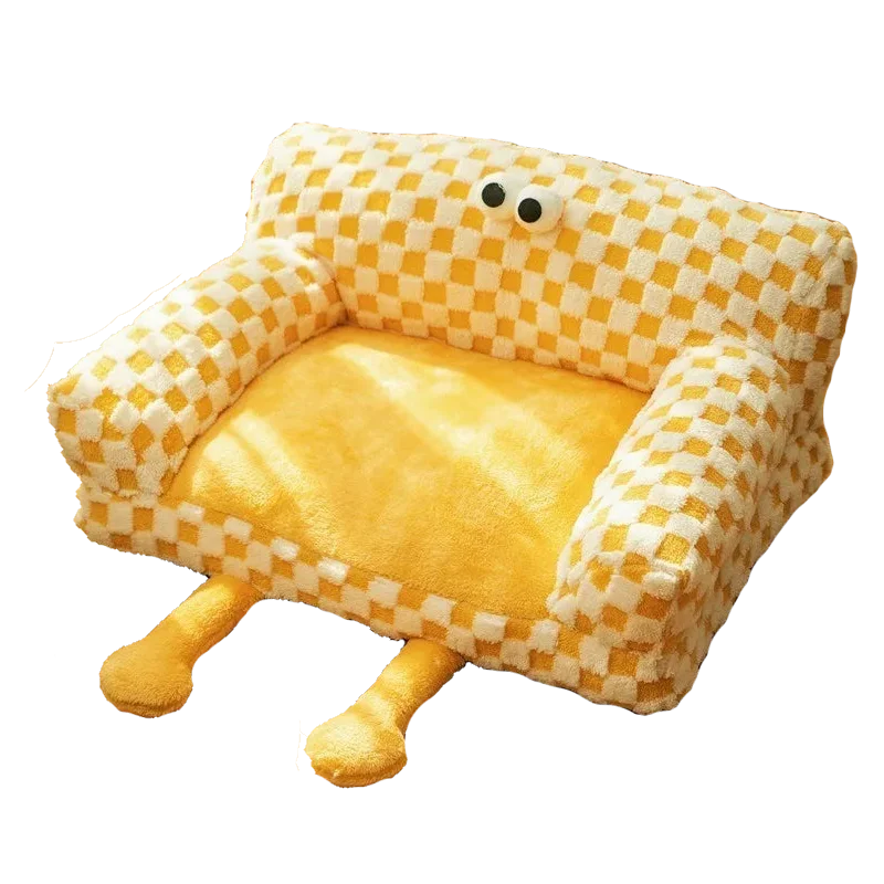 Big Eyes Plaid Pet Sofa - Cozy & Stylish Dog Bed for Small to Medium Dogs - Perfect for Living Room, Bedroom, or Pet Corner