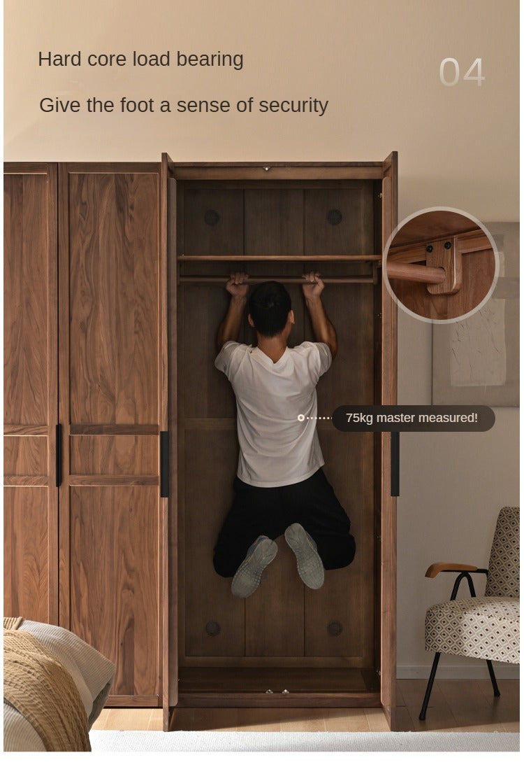 Modern Solid Black Walnut Wood Wardrobe - Stylish & Minimalist Closet Organizer for Bedroom, Walk-in Closet, or Guest Room Storage