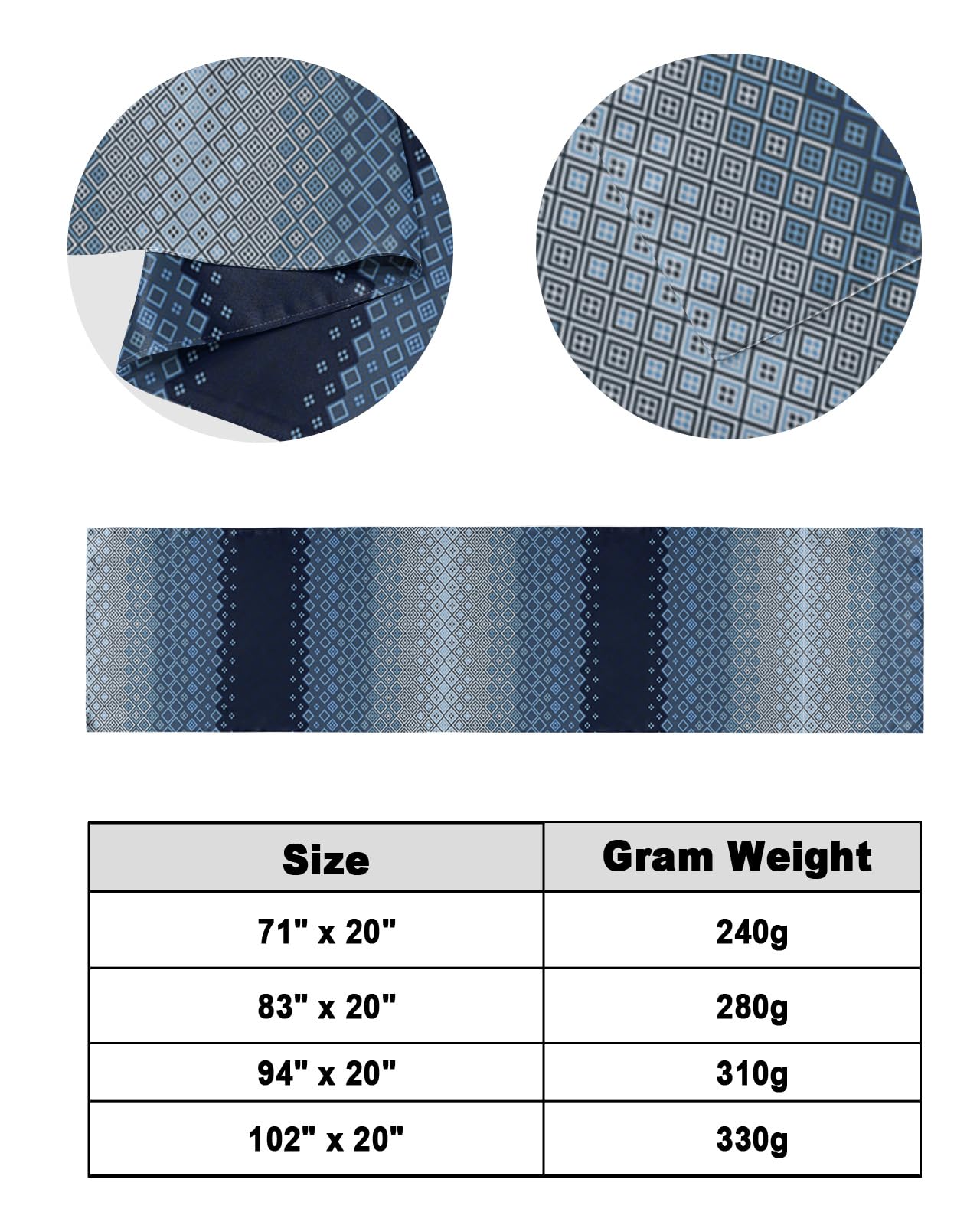 Gradient Blue Bed Runner Scarf - Twin Size Luxury Bed Throw for Twin/Full/Queen/King Beds - Diamond Lattice Modern Abstract Design (71