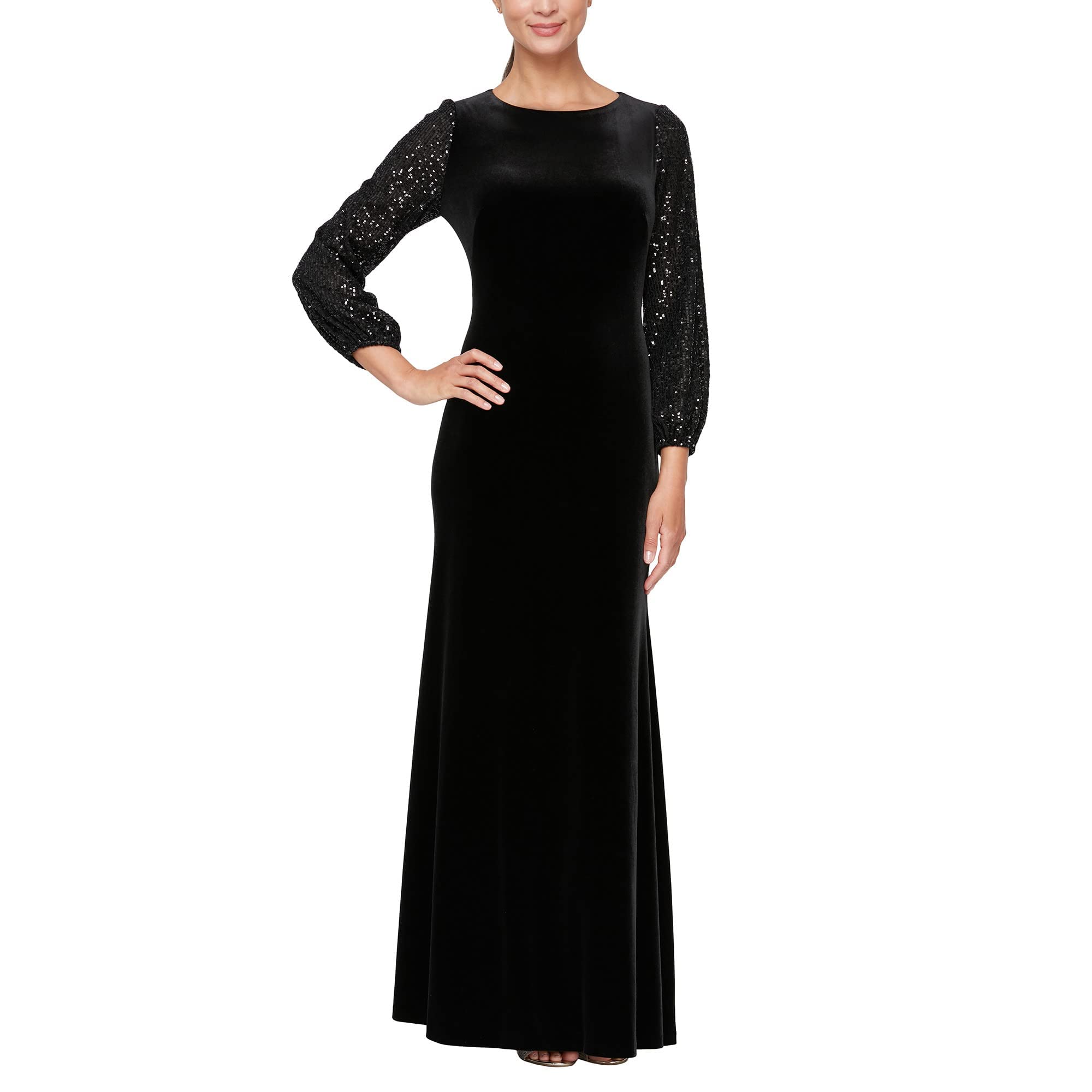 Alex Evenings Elegant Long Sheath Dress with Sparkling Sequin Bubble Hem & Long Sleeves | Perfect for Evening Gala, Cocktail Party & Formal Occasions
