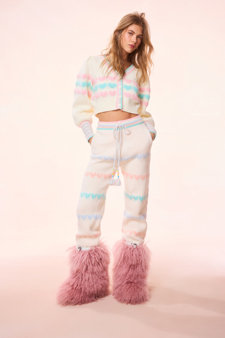 Chabela Re Edition Heart Knit Sweatpants for Women - Cozy Lounge Pants with Cute Heart Design - Perfect for Home, Yoga, and Casual Wear