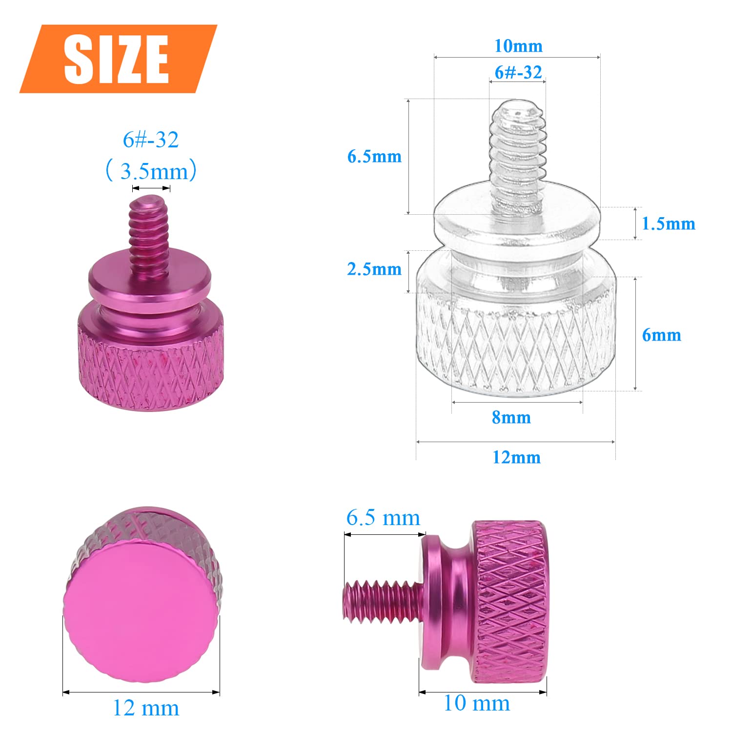 HELIFOUNER 20-Pack 6-32 Thread Pink Anodized Aluminum Thumb Screws for PC Case, Cover, Power Supply & Hard Drives - Easy Grip Computer Hardware Fasteners for DIY Builds & Upgrades