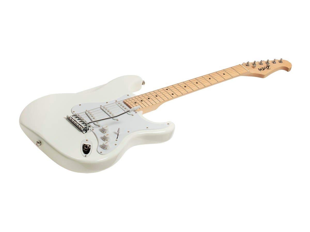 Monoprice Cali Classic Electric Guitar - White, 6-String Solid Body with SSS Pickups, Right-Handed Beginner Guitar with Gig Bag - Perfect for Practice, Recording & Live Performance - Indio Series