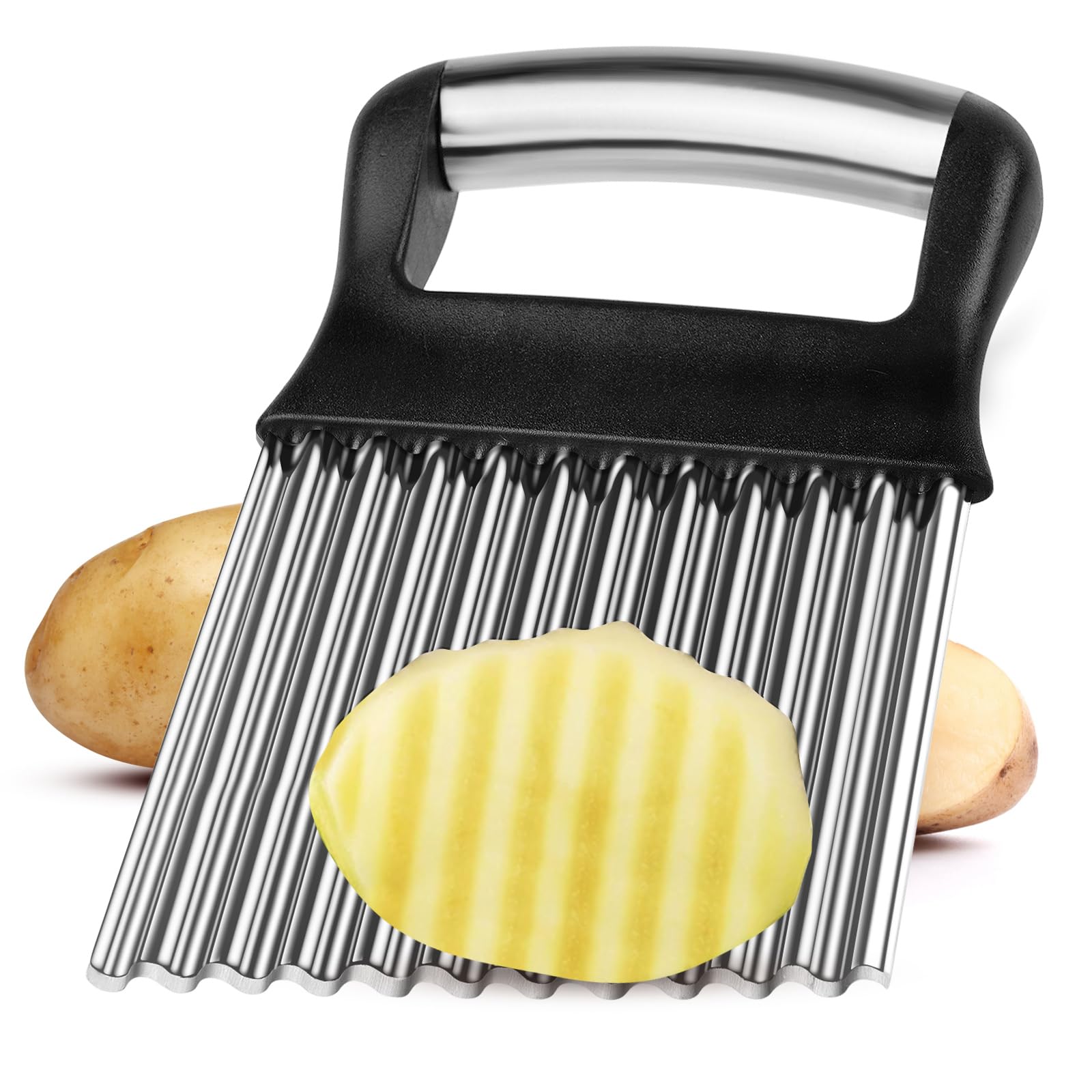 Stainless Steel Potato Chipper & Crinkle Cutter - French Fry Maker, Vegetable & Fruit Slicer for Cooking - Perfect for Homemade Chips, Salads, and Meal Prep