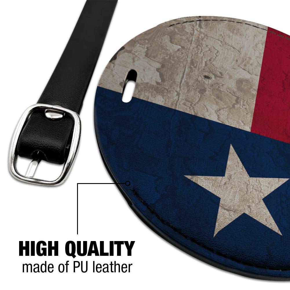 Vintage Distressed Texas State Flag Leather Luggage Tag - USA Made Round ID Card Holder for Travel Bags & Suitcases | Perfect for Travelers, Backpacks & Gift Giving