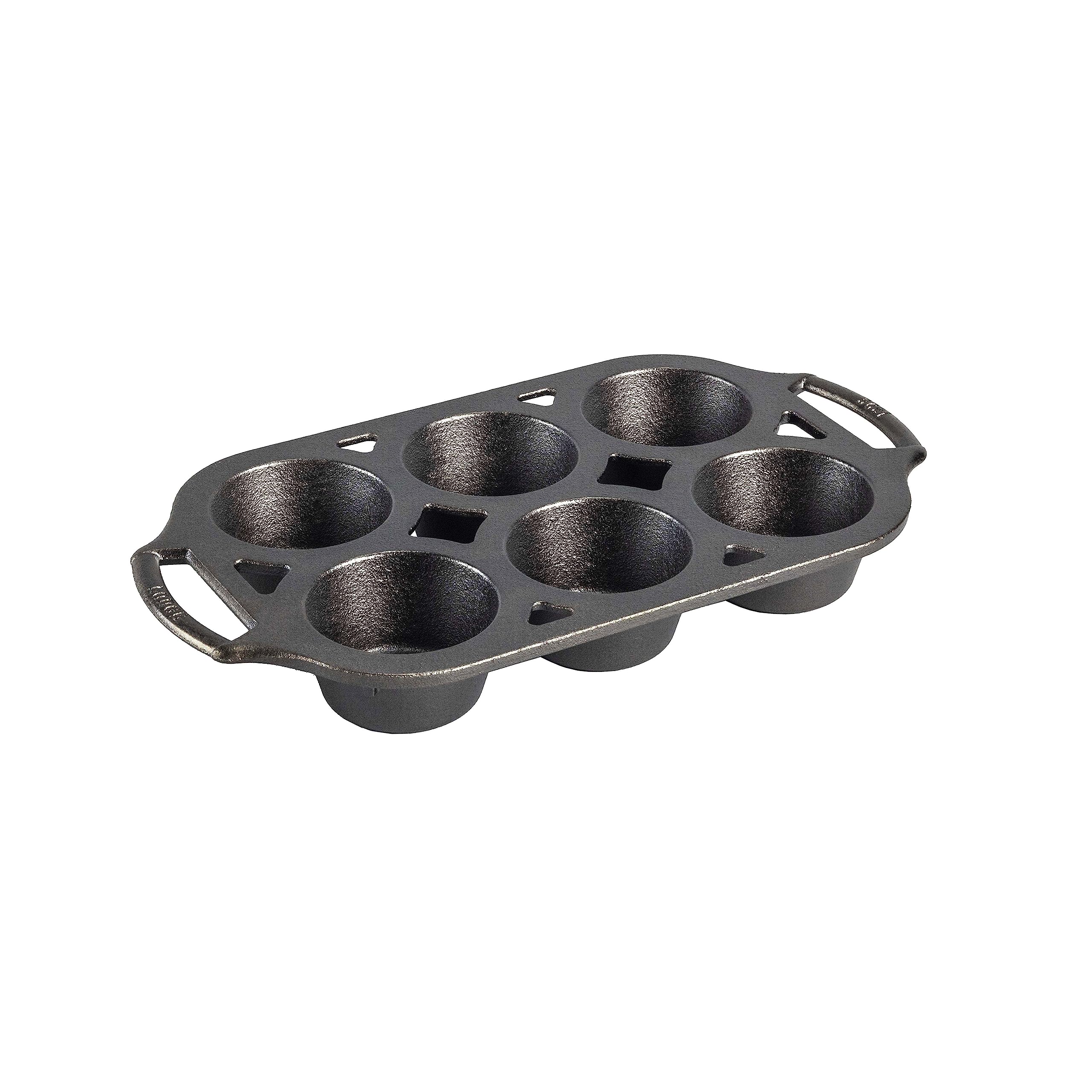 Lodge Pre-Seasoned Cast Iron Muffin Pan - 6 Cup Non-Stick Baking Tin, 12.69 Inch Black Skillet for Cupcakes, Cornbread & Muffins - Perfect for Oven, Stovetop & Campfire Cooking