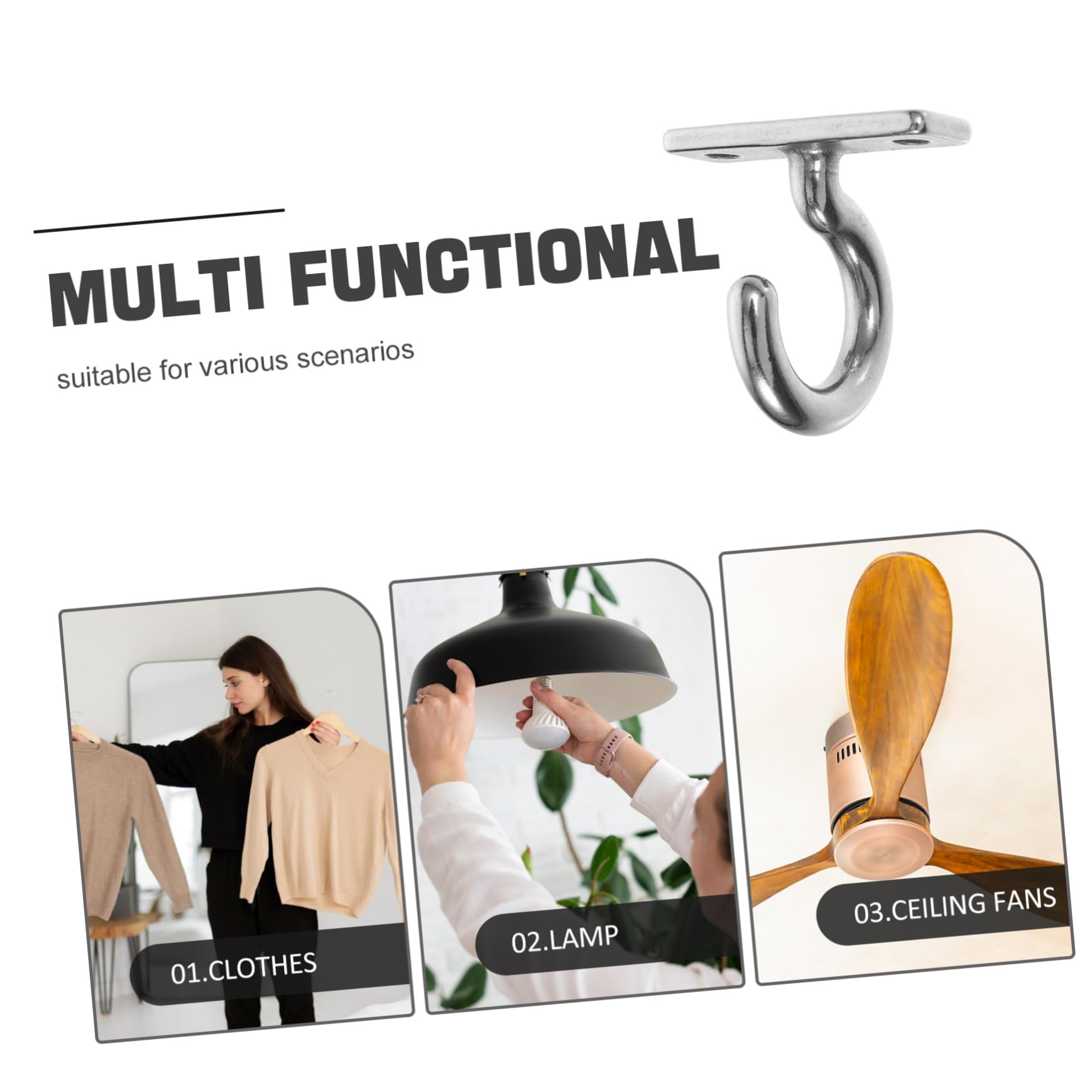 DOITOOL Stainless Steel Ceiling Hooks with Screws & Eye Plate - Heavy Duty Wall Mount Hooks for Garments, Ceiling Fans, Plants & Home Decor - Perfect for Closet Organization & Hanging Decorations