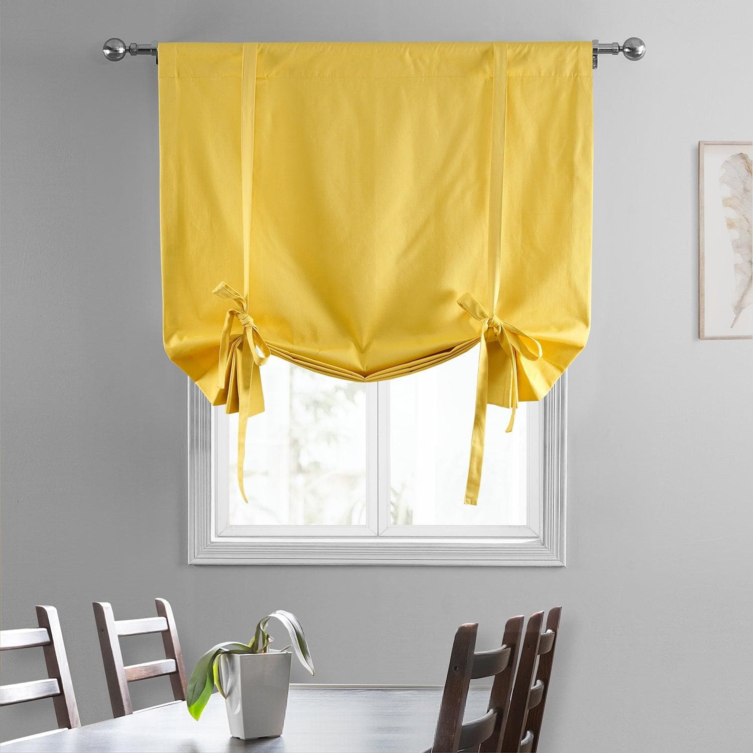 Mustard Yellow Blackout Window Shade - 100% Cotton Solid Tie-Up Curtain for Bedroom & Living Room - Light Blocking & Privacy for Better Sleep & Relaxation