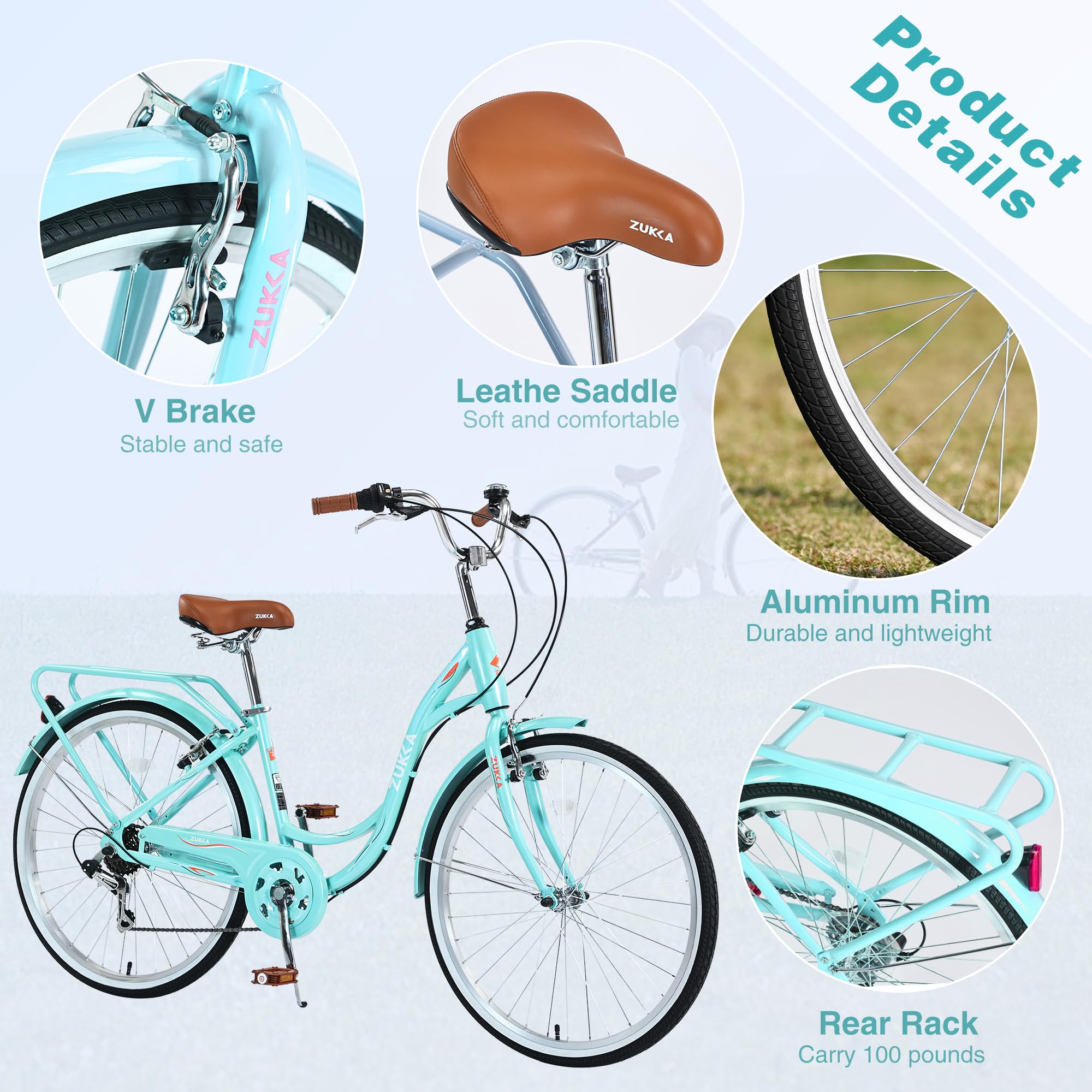 26 Inch Women's Bike with 7-Speed Twist Shifter, Steel Frame & Adjustable Seat - Perfect for Commuting, Exercise & Leisure Riding for Women & Adults