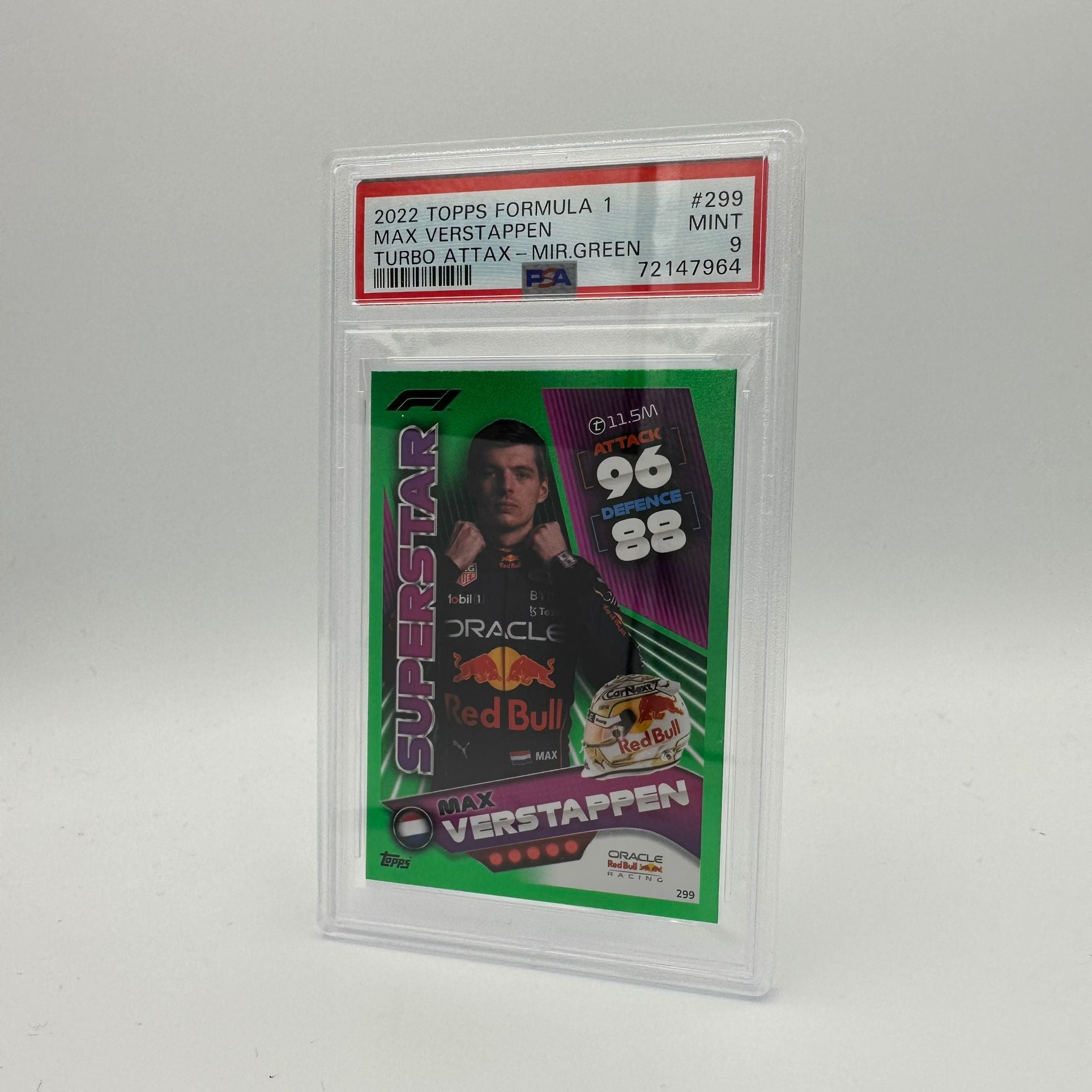 PSA 9 Graded 257/500 Max Verstappen #299 Superstar Mirror Green Trading Card - Perfect for Collectors, Sports Memorabilia Display, and F1 Racing Fans