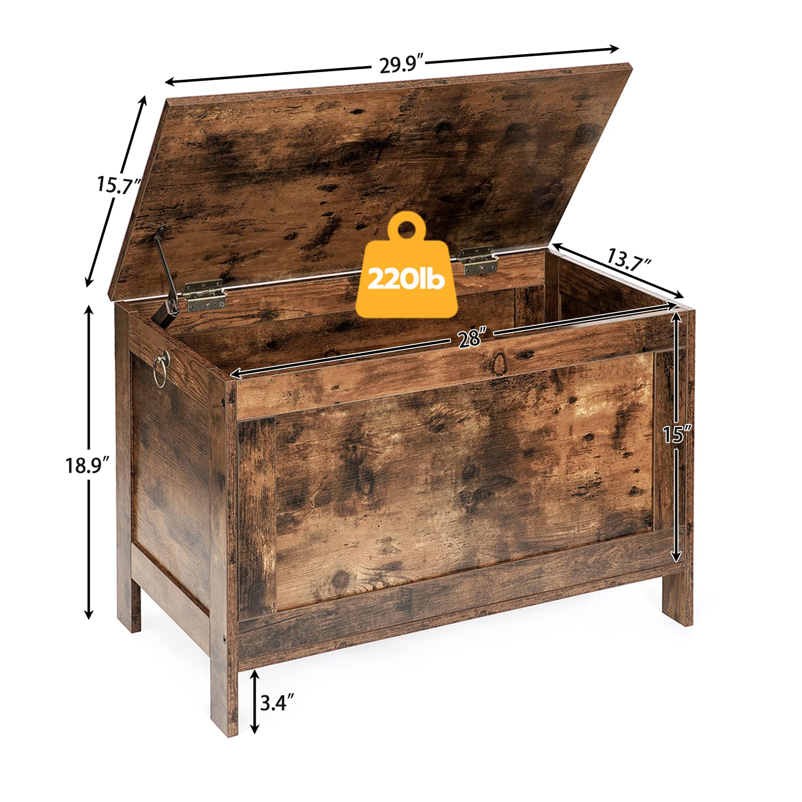 HOOBRO Wooden Storage Chest - Retro Toy Box Organizer with Safety Hinge, Multi-Purpose Storage Box for Kids Room, Living Room & Nursery (BF75CW01G1-BF100CW01)