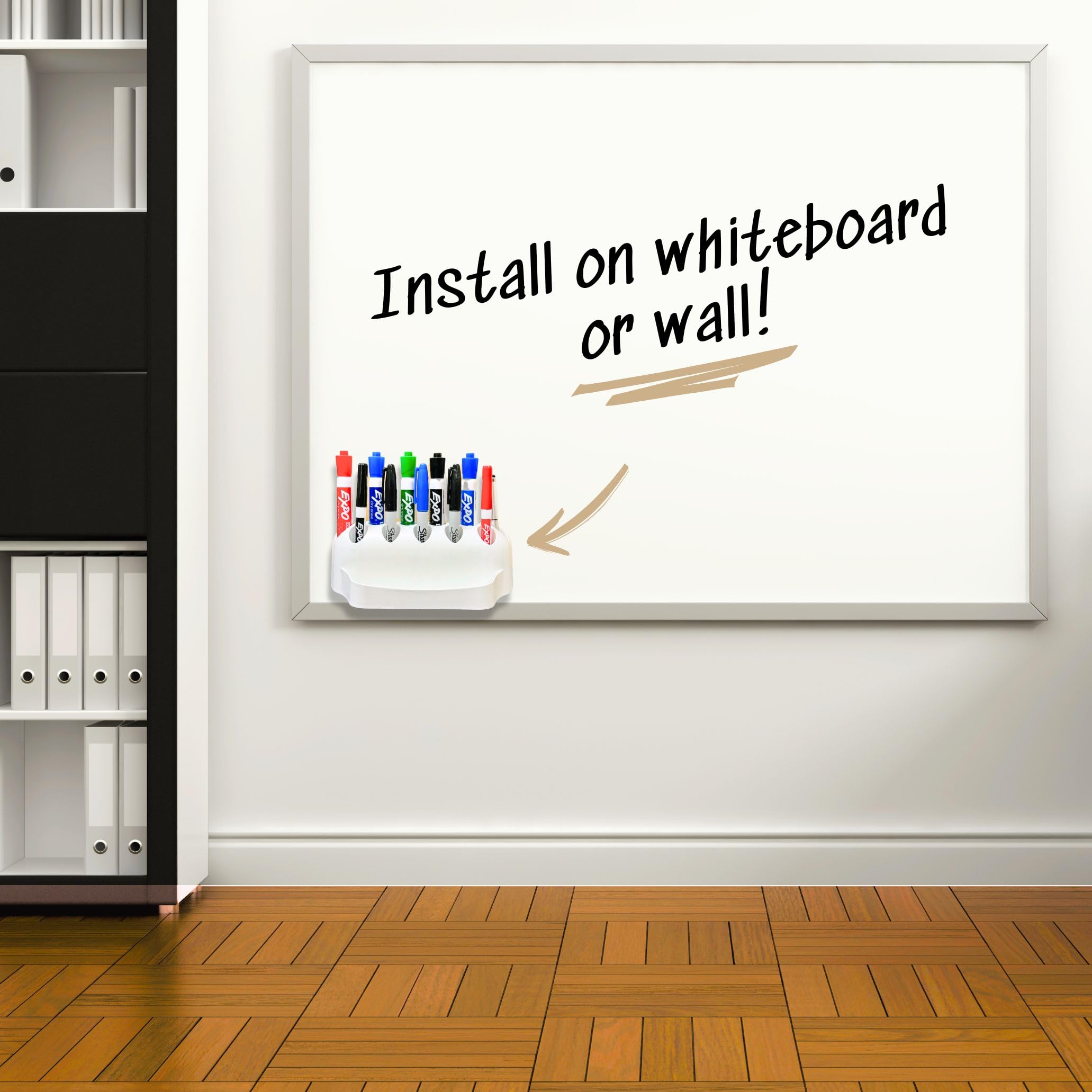 Dry Erase Markers Holder Organizer - Storage for Thick & Fine Tip Whiteboard Markers - 1 Pack Desk Accessory for Office, Classroom & Home Use - Perfect Whiteboard & Chalkboard Accessory