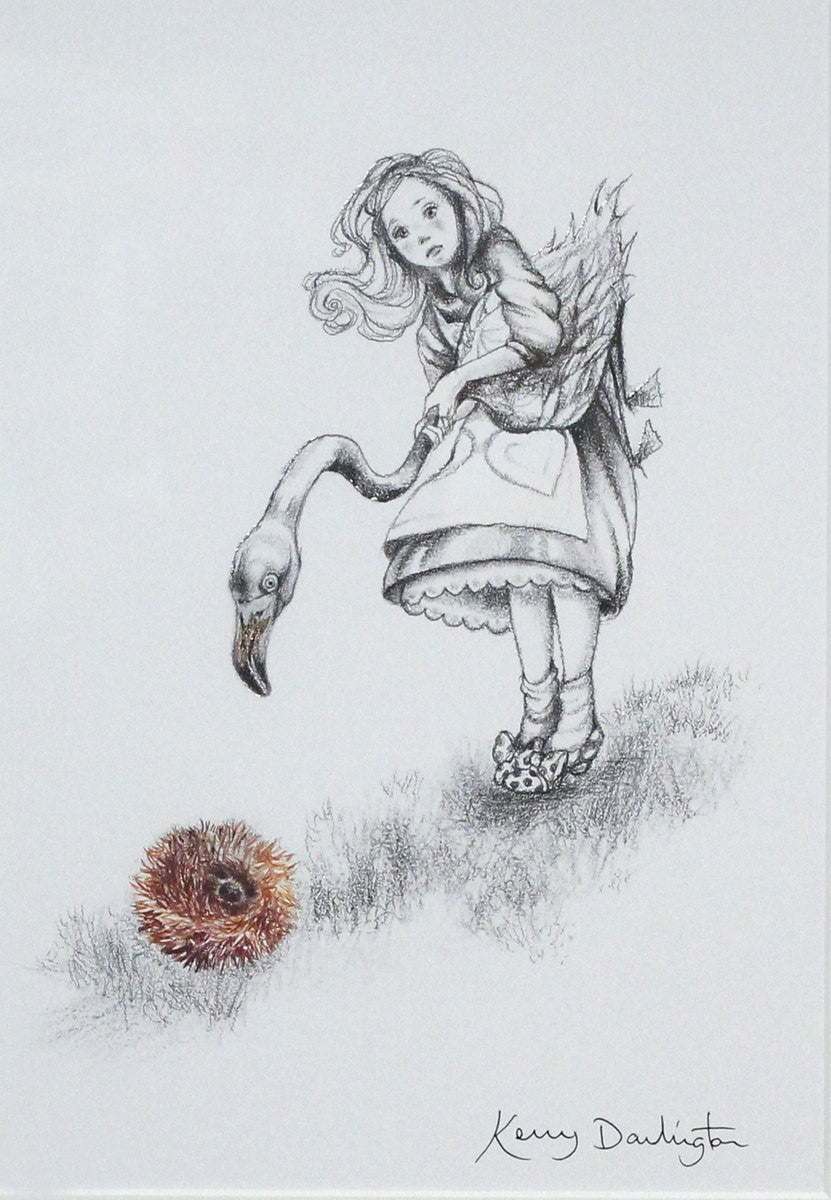 Alice Plays Croquet Sketch Art Print - Vintage Illustration Wall Decor for Home, Office & Gift Giving