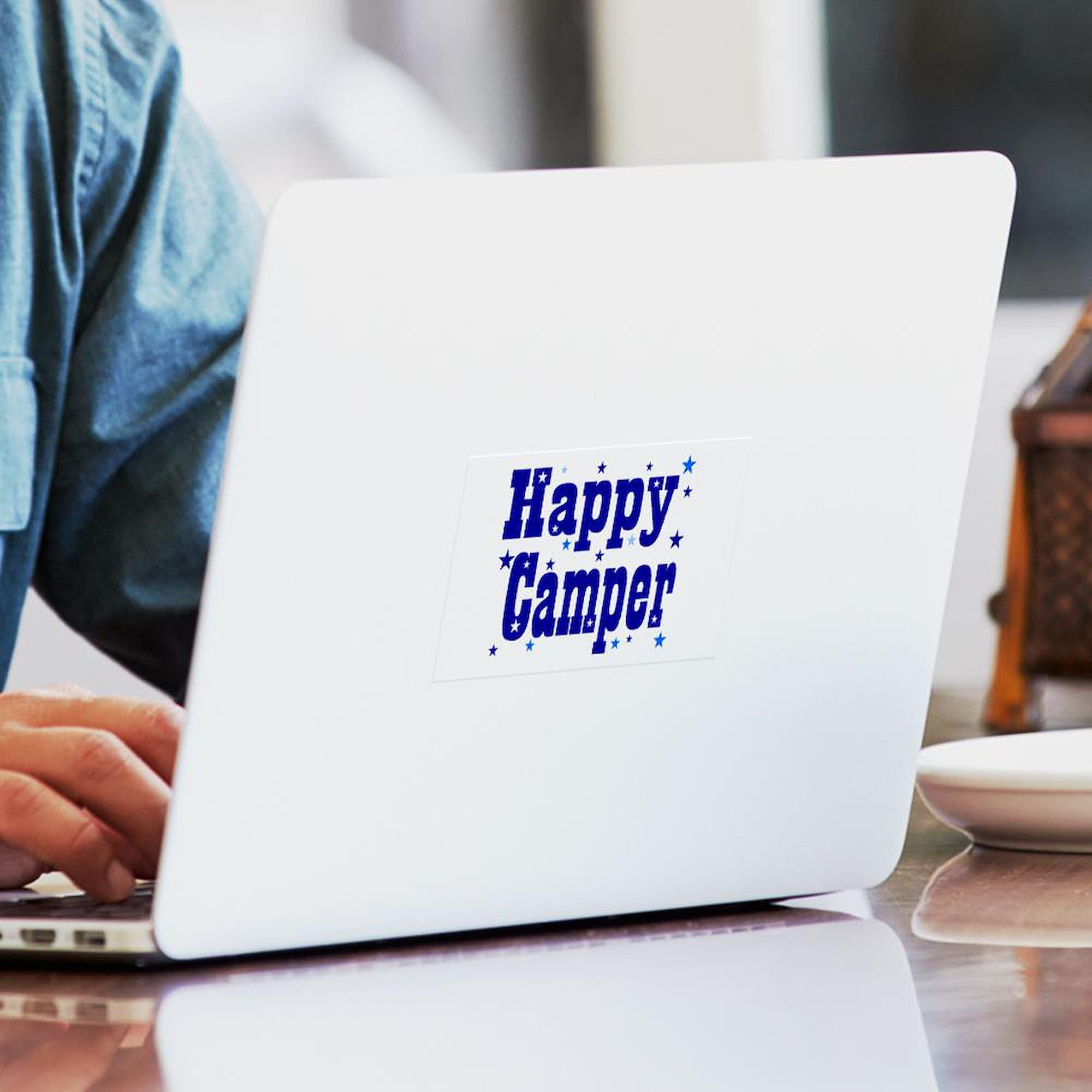 Happy Camper Rectangle Sticker - Durable Vinyl Bumper Decal for Cars, Laptops & Water Bottles - Perfect for Outdoor Enthusiasts & Camping Lovers