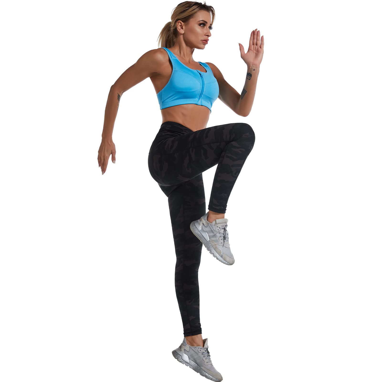 ANUFER Women's 2 Pack High Impact Sports Bra - Zip Front Wireless Support with Removable Pads - Racerback Yoga Tank Top for Running, Gym Workouts & High-Intensity Training